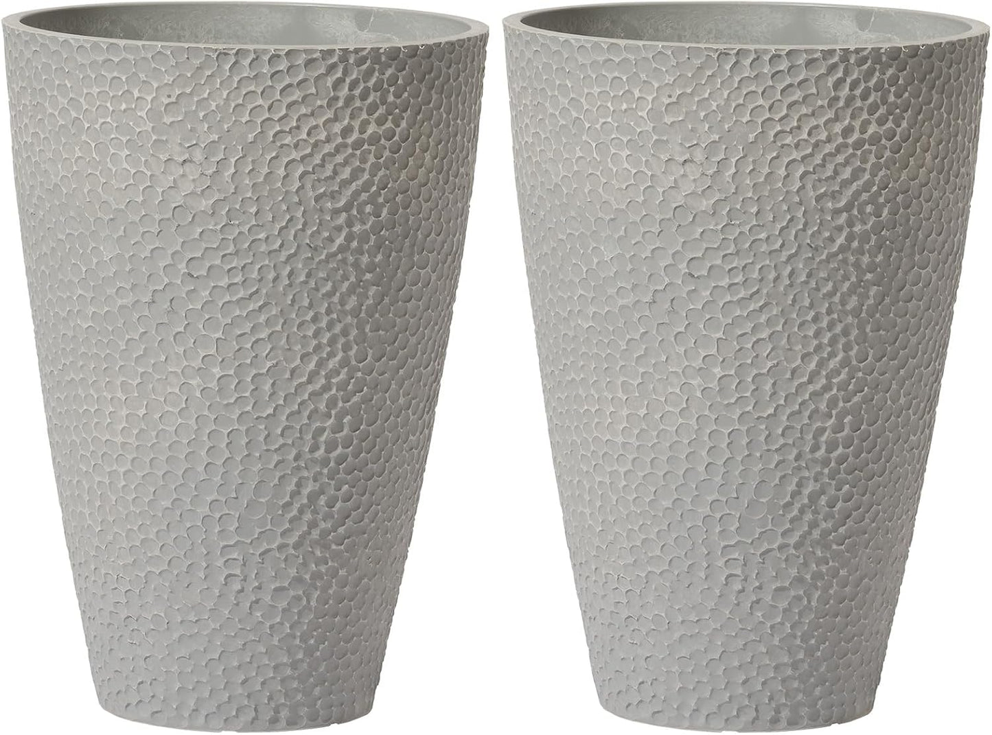 LA JOLIE MUSE 20 inch Tall Planters Set of 2, Tall Round Planters for Outdoor Plants, Grey Flower Pots for Front Door,Patio and Deck,Honeycomb.
