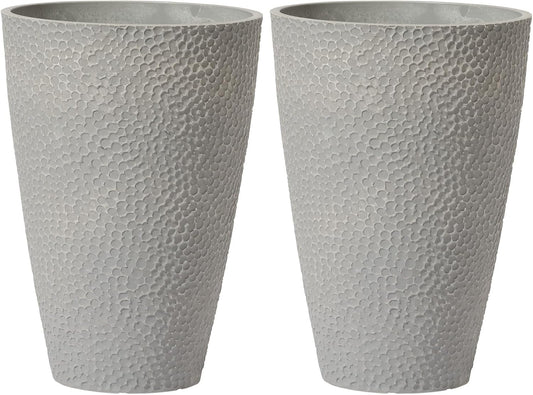 LA JOLIE MUSE 20 inch Tall Planters Set of 2, Tall Round Planters for Outdoor Plants, Grey Flower Pots for Front Door,Patio and Deck,Honeycomb.