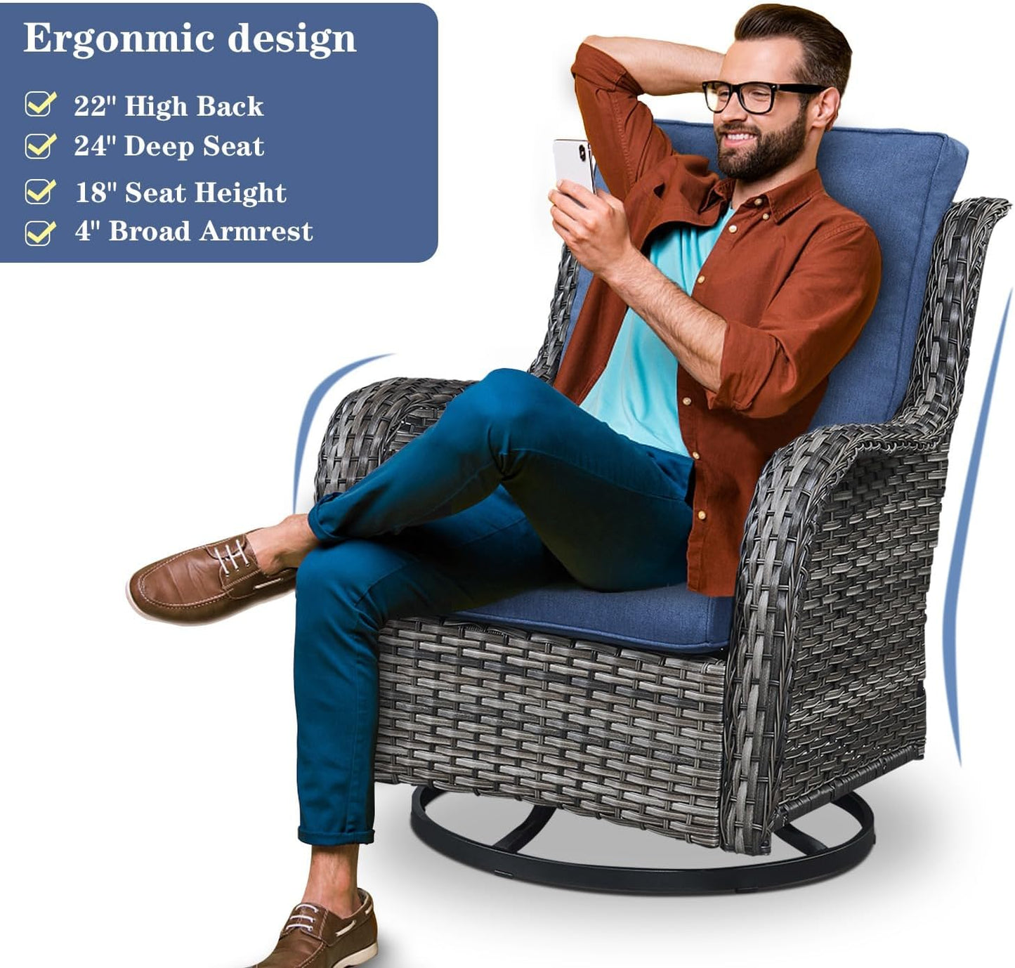 Patio Swivel Rocking Chairs - Outdoor Wicker Glider Swivel Rcoker, 3 Pieces Patio Wicker Furniture Sets for Porch Includes 2 Swivel Rocking Chair and 1 Side Table