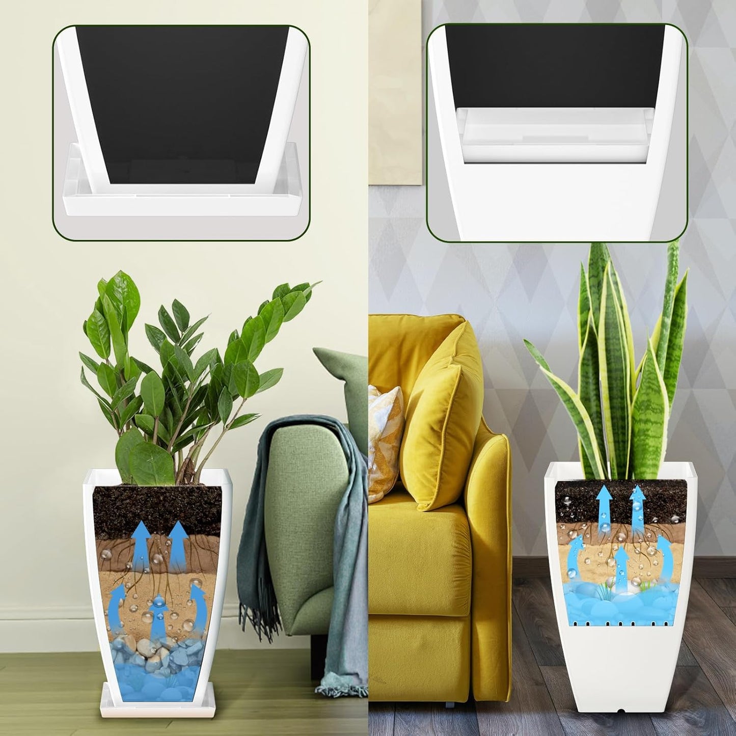 21" Tall Outdoor Planters Set of 2,Front Porch Planter Pots with Drainage Design Holes for Patio, Porch, Garden, Indoor,White