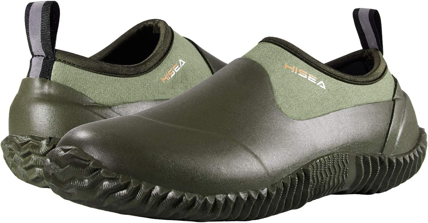 HISEA Unisex Waterproof Garden Shoes, Men's Rubber Rain Boots Women's Ankle Rain Shoes Neoprene Camp Booties Outdoor Slip-On Footwear for Gardening, Farming, Camping, Car Wash, Lawn Care and Yard Work