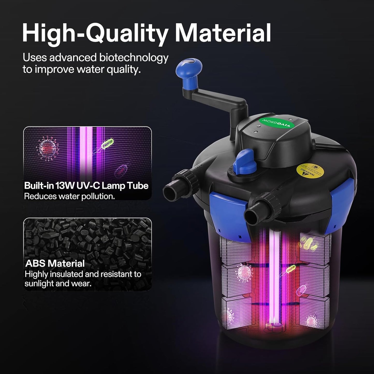 Bio Pressure Pond Filter, with 13W UV-C Light, 1050 GPH Suitable for Koi Ponds up to 500 Gallons or Landscape Pools up to 1050 Gallons