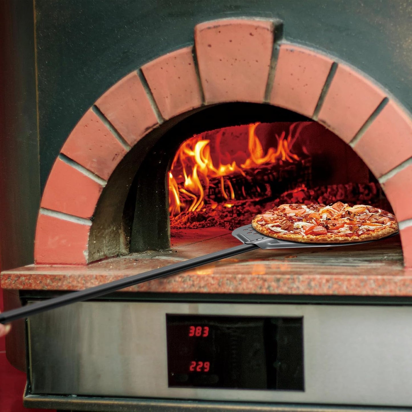 G.a HOMEFAVOR 14" x 17" Perforated Pizza Peel 49 Inch overall, Rectangular Aluminum Pizza Turning Peel with Extended Silcone Handle For Baking Pizza Brick Oven