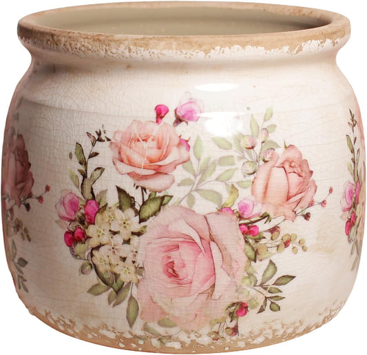 Ceramic Planters for Indoor Plants, Plant Pots with Drainage Hole, 6.29in. Flower Pots for Indoor Plants, Stylish Planters & Succulent Pots, Crackle Glaze Finish Plant Pots, Pink