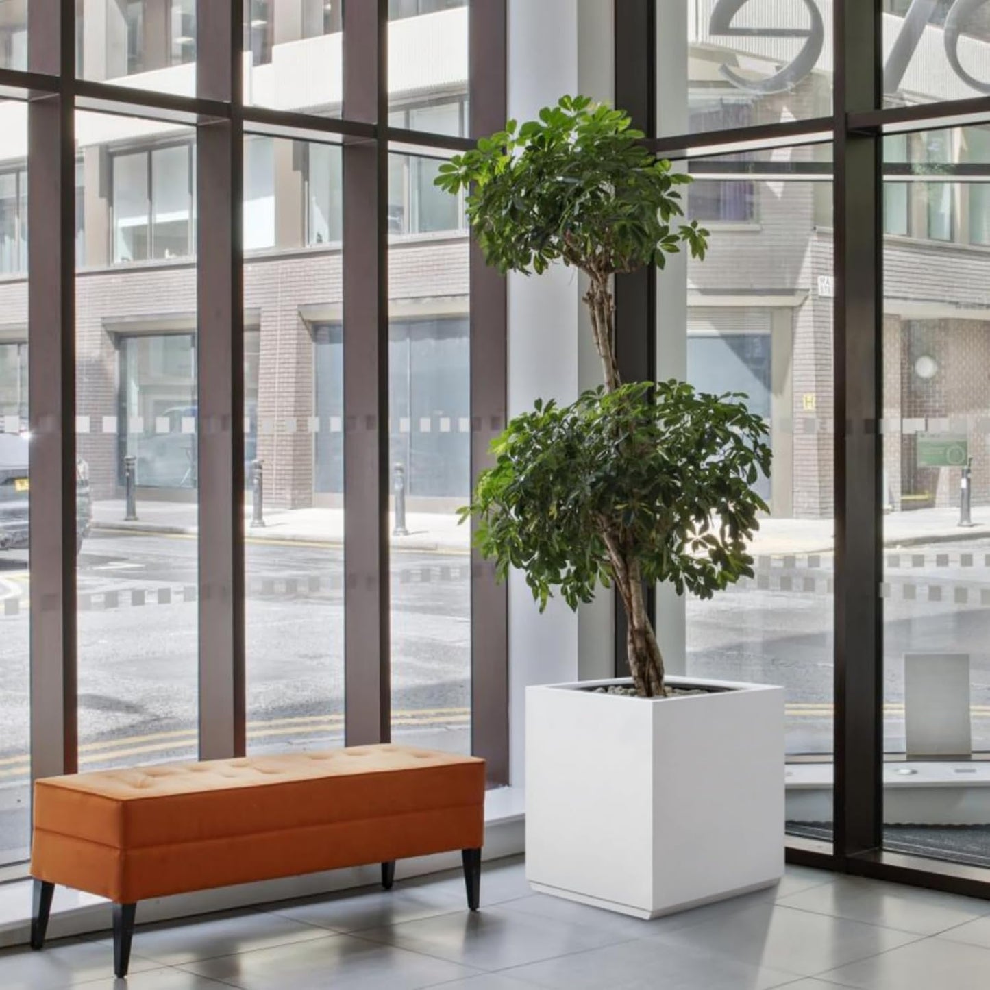 Metallic Heavy Planter Box for Outdoor or Indoor, No Assemble and Seamless, Large Square Planter, Cube Planter for Tall Trees, Plants, Flowers 21Lx21Wx24H 35Pounds White