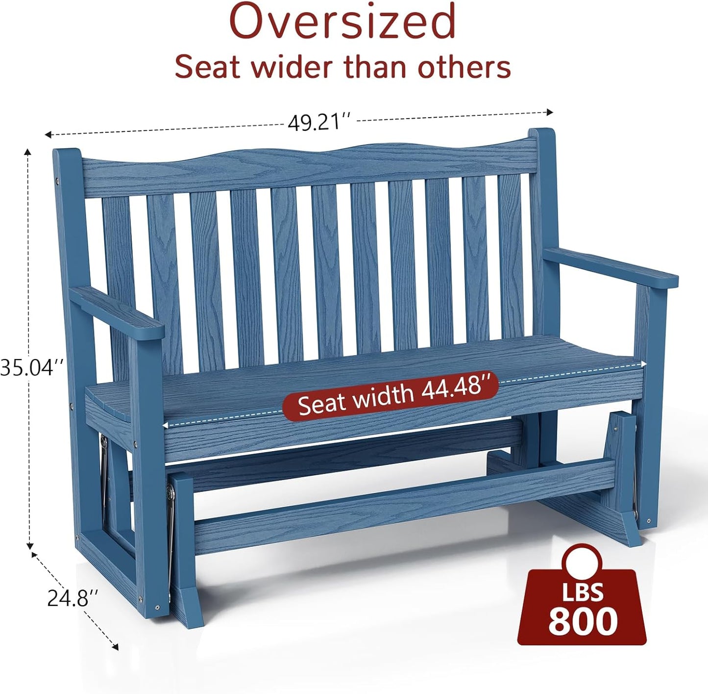 Stoog Outdoor Glider Bench, All-Weather HIPS Patio Glider with 800 lbs Weight Capacity, Never Fade or Rot, Outdoor Rocking Bench Chair for Porch, Backyard, Blue