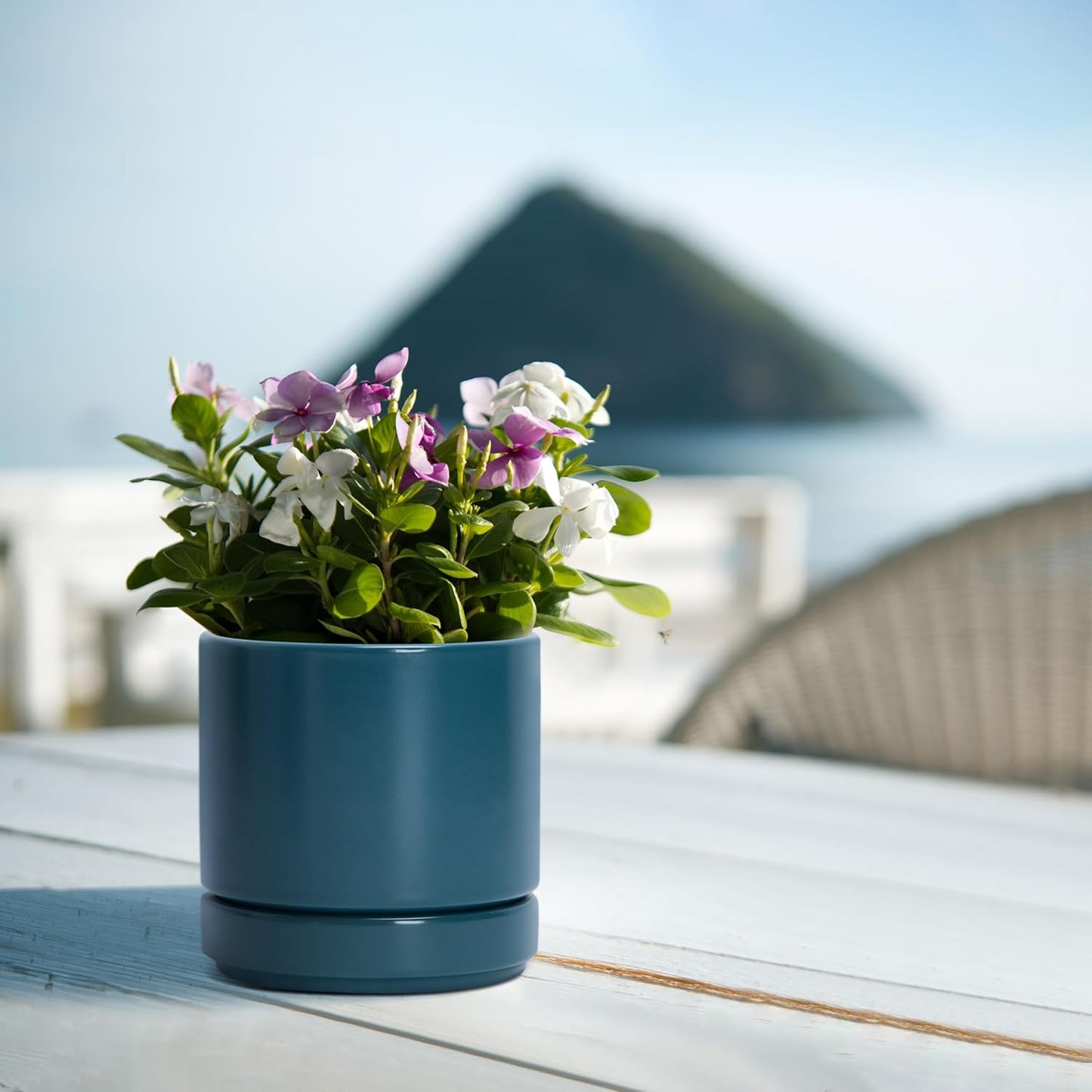 D'vine Dev 4.7 Inch & 6.5 Inch Ceramic Planter Pots for Plants with Drainage Hole and Saucer, Small Plant Pots Set, Teal, 94-G-S-9