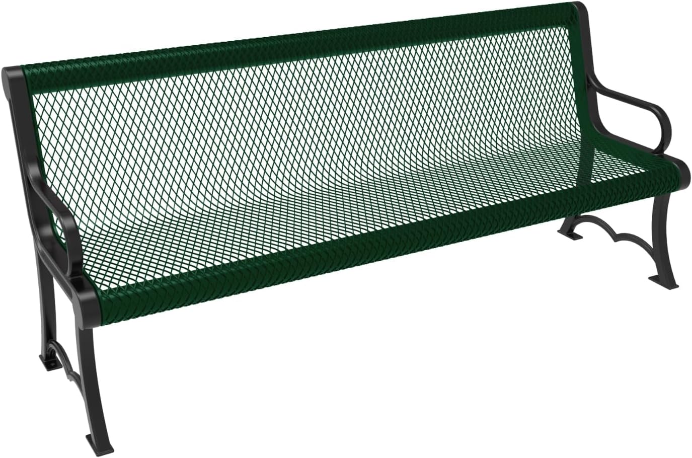 Coated Outdoor Furniture Heavy-Duty Outdoor Bench Thermoplastic Coated, Expanded Metal, Commercial-Grade Garden Bench, Made in America (Portable with Back, 6 Ft, Green)