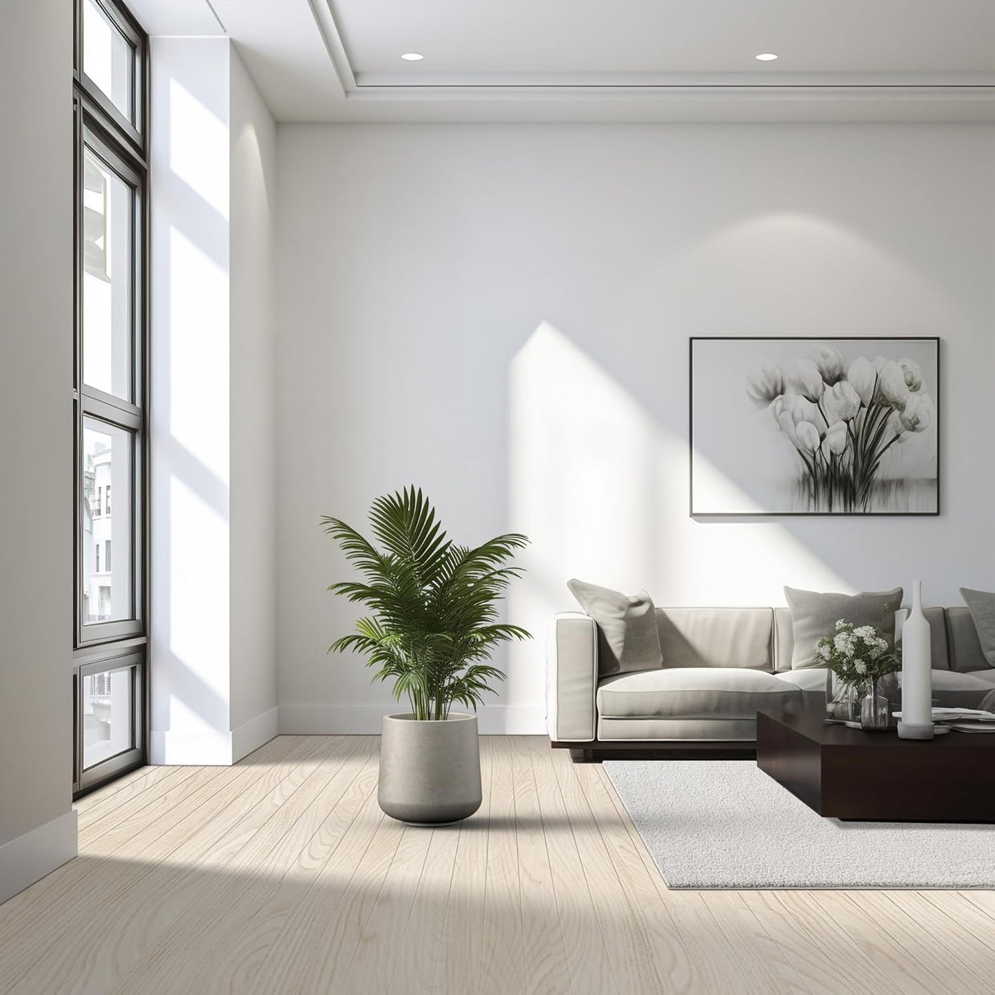 Kante 11.6" Dia Round Concrete Planter, Outdoor Indoor Large Plant Pots Containers with Drainage Hole and Rubber Plug for Home Garden Patio, Buff Concrete