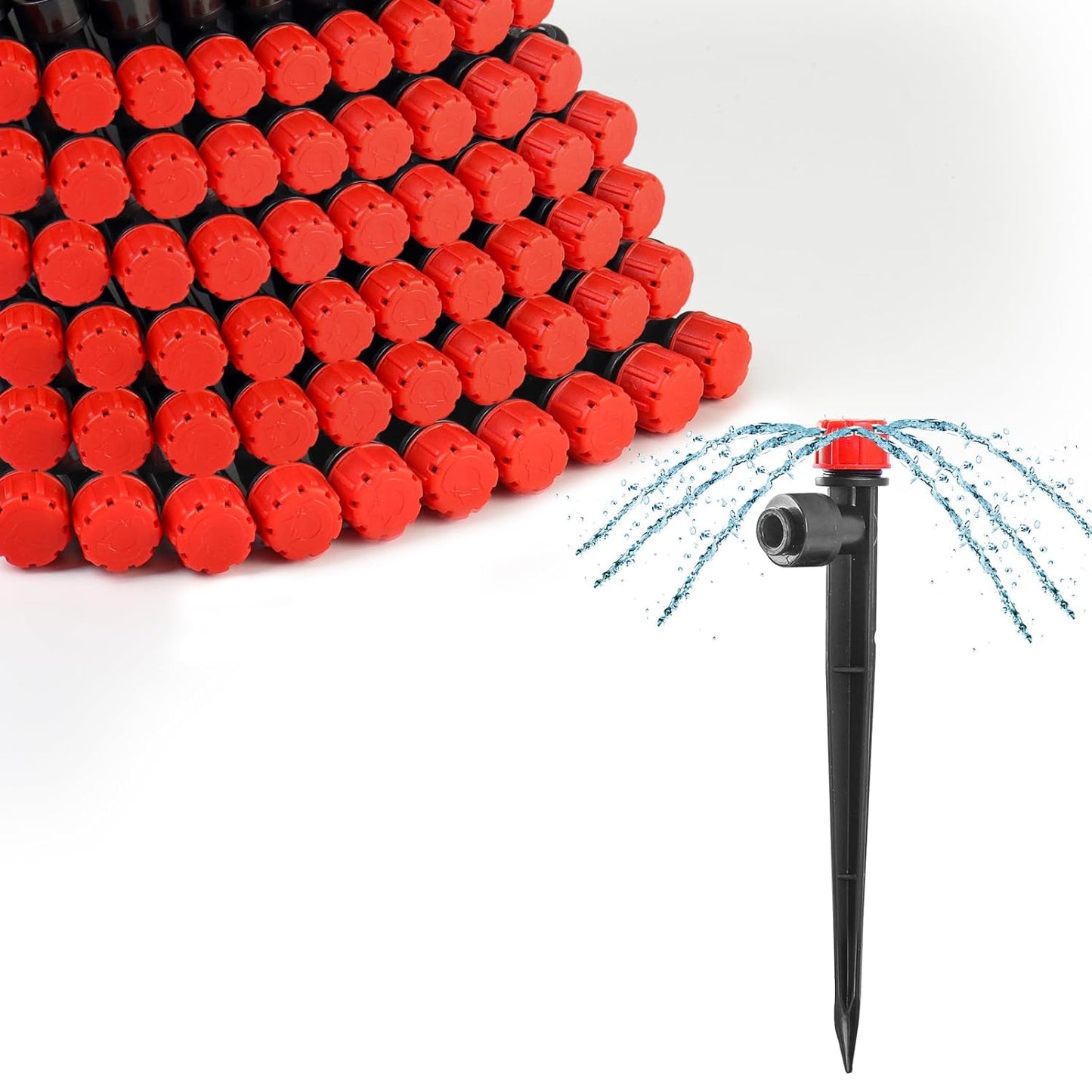 MIXC 60pcs Quick-Connect Drip Irrigation Emitters for 1/4" Drip Irrigation Tubing - Adjustable Push-to-Connect 360° Drip Emitters Stream on 6" Sturdy Stake for Irrigation System