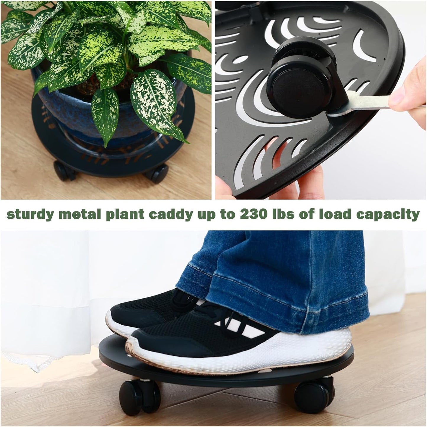 3 Packs 12" Large Metal Plant Caddy with Wheels Heavy-duty Plant Dolly Pot Mover Rollers Rolling Plant Stands Indoor Outdoor Wheeled Plant Holder Coaster Trolley, Black