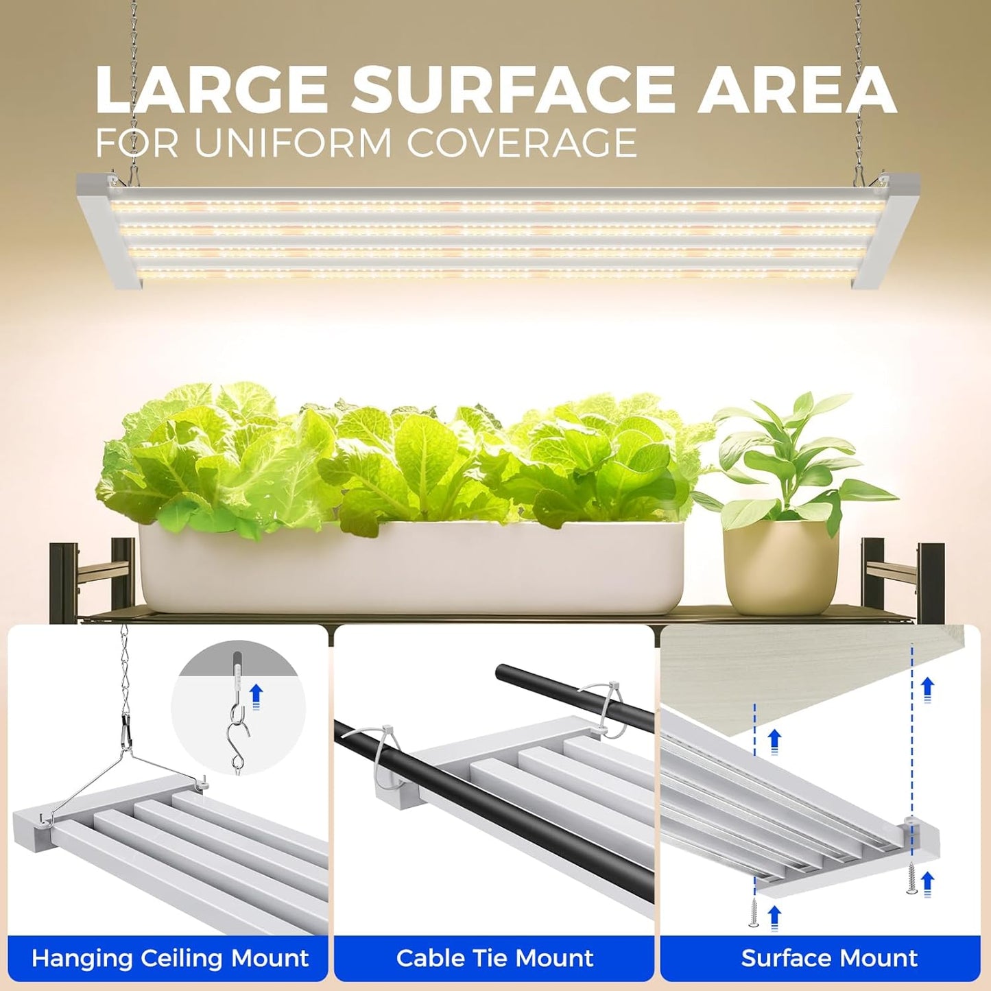 Barrina TX-L63 3FT LED Grow Light, 126W (2 x 63W), 4 Panels Wider Coverage, Full Spectrum with 730nm IR LEDs, High PPFD, Linkable, Hanging Plant Lights for Indoor, Vegetable, Seeding, 2 Packs