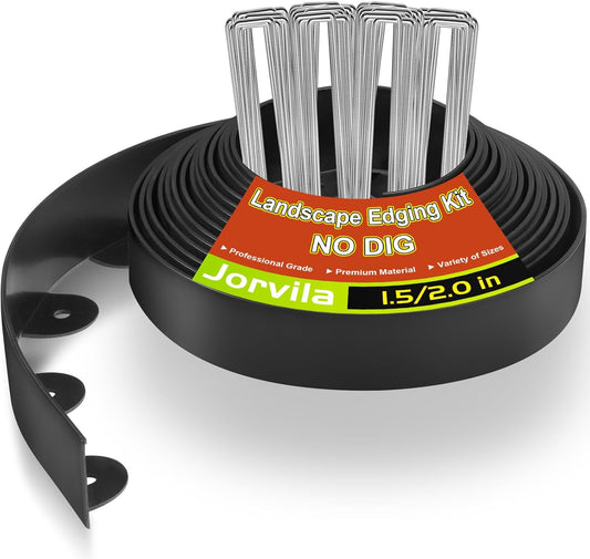 Landscape Edging, 2.0" x 40' Plastic Garden Edging with 40 Pcs Metal Spikes, Flexible Garden Border for Lawn, Landscaping, Flower Beds