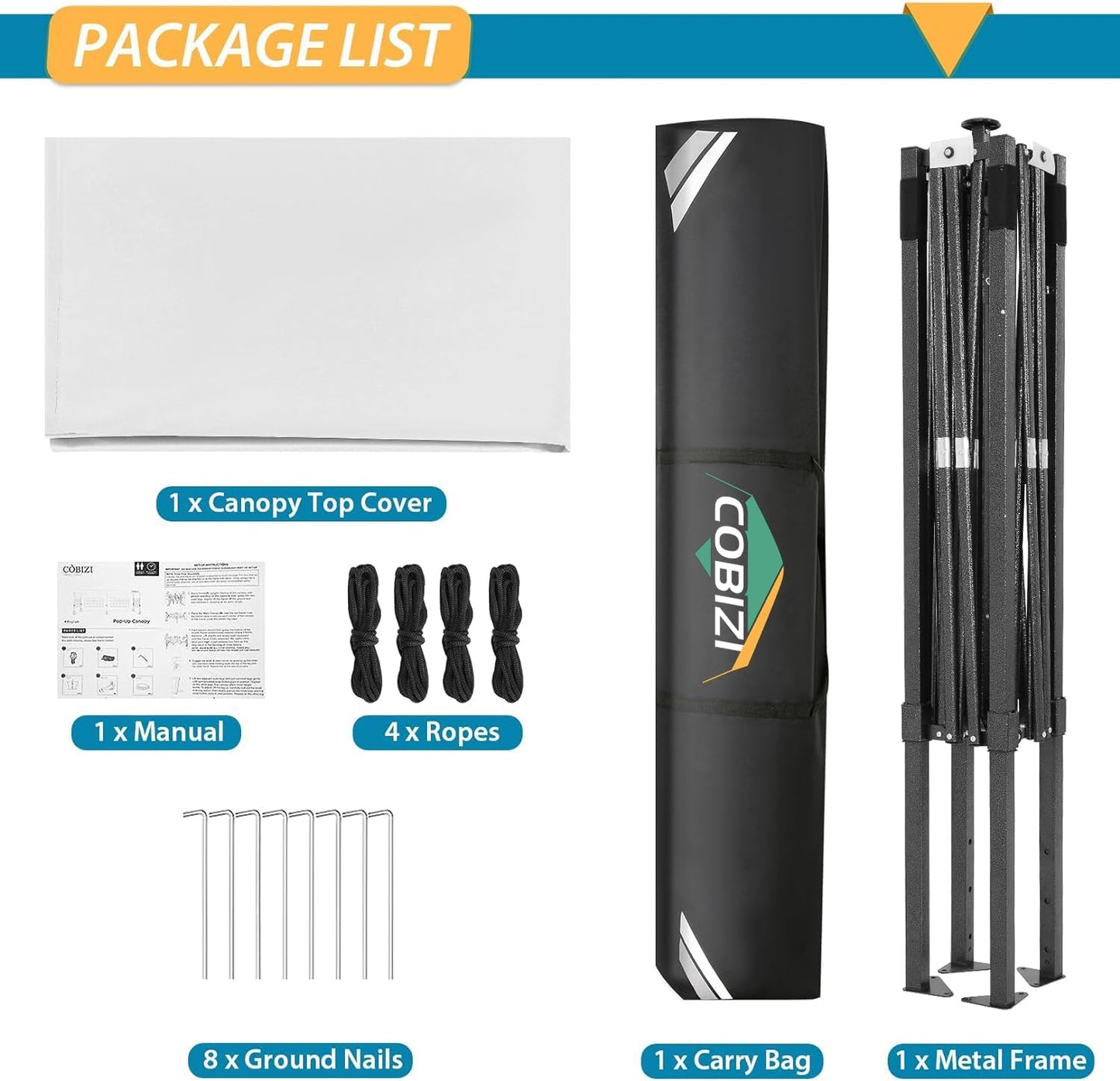 COBIZI 6.6x6.6 Pop Up Canopy Without Sidewall,Heavy Duty Canopy UPF 50+ All Season Wind Waterproof Commercial Outdoor Party Tents for Parties Canopy Gazebo with Storage Bag(6.6 x 6.6 ft White)