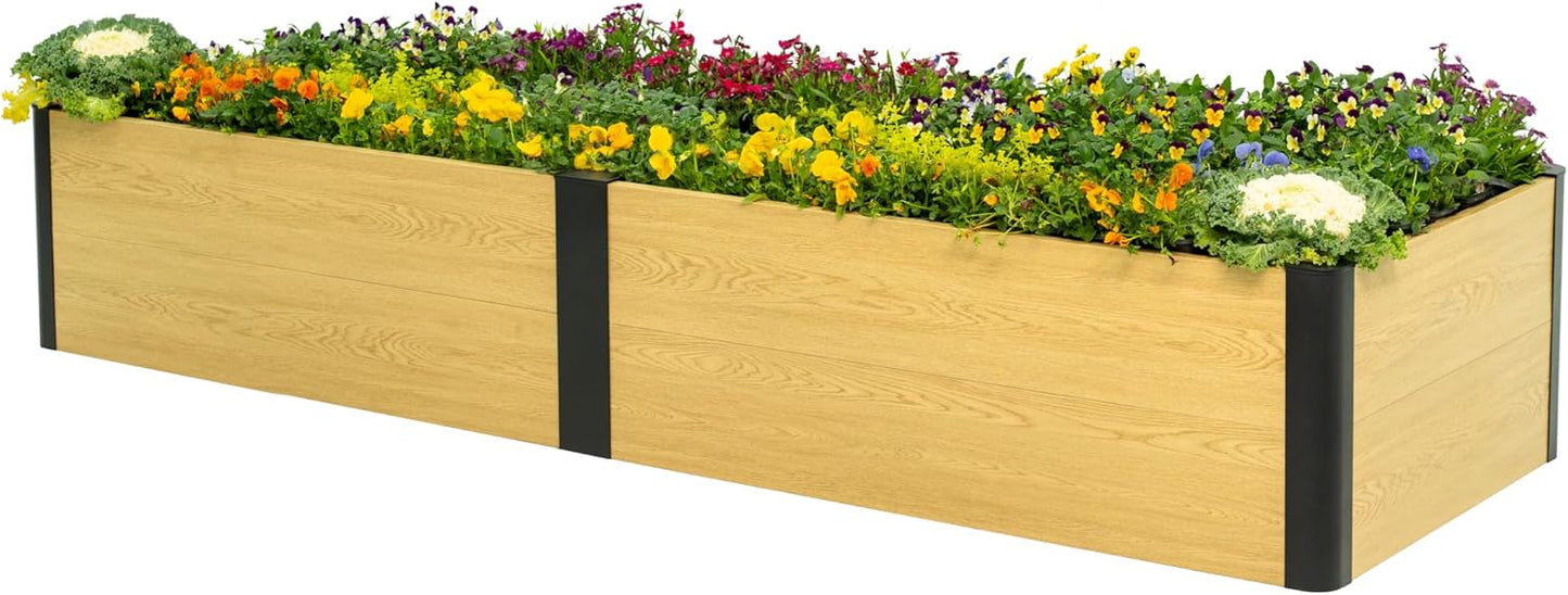 Woodgrain Series Raised Garden Bed, 2' x 8' Outdoor Wooden-Look Metal Planter Box for Gardening Vegetables Flowers Herbs
