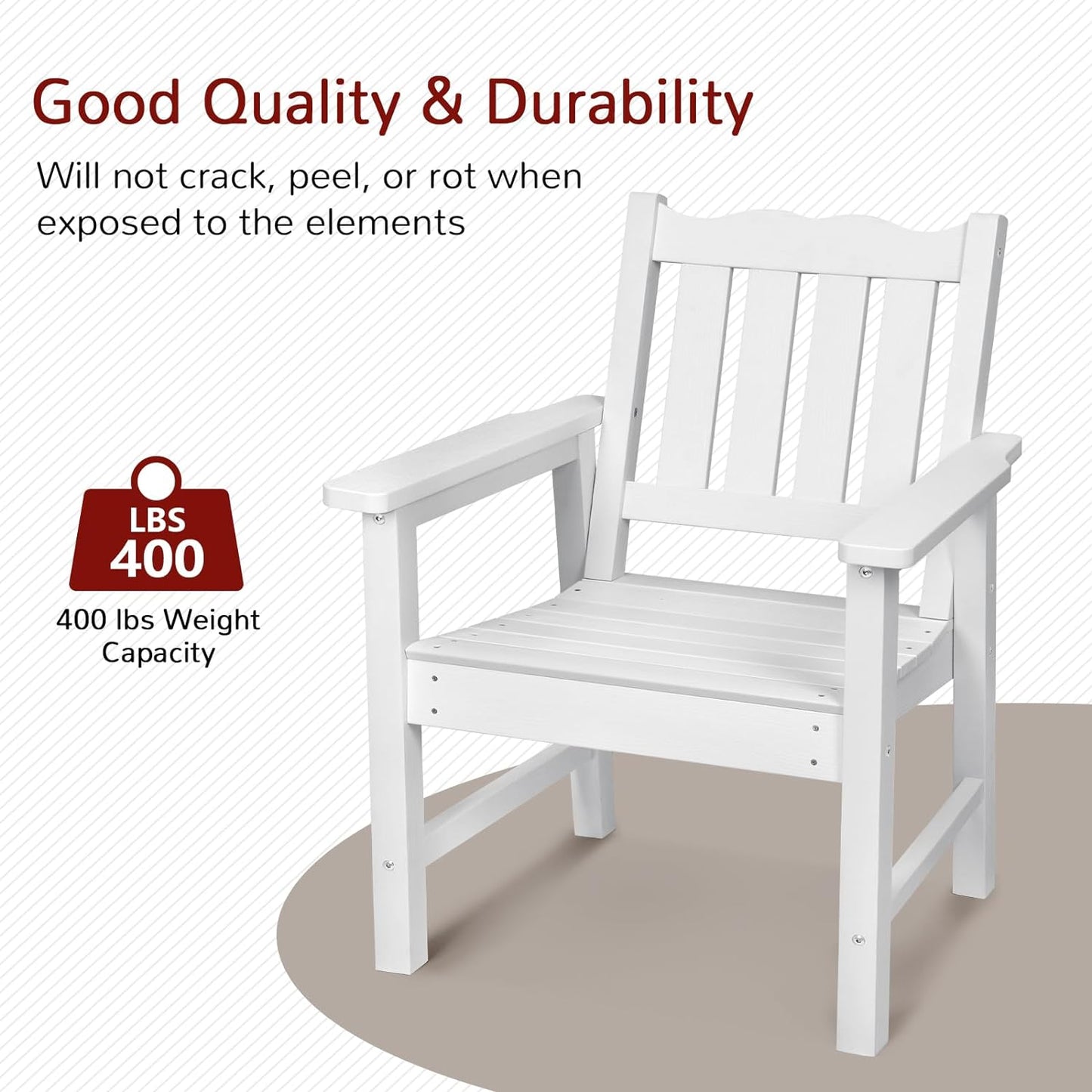 All-Weather Patio Chairs Set of 2, HIPS Outdoor Chairs with 400 lbs Weight Capacity, Patio Dining Chairs for Backyard, Deck, Garden and Porch, White