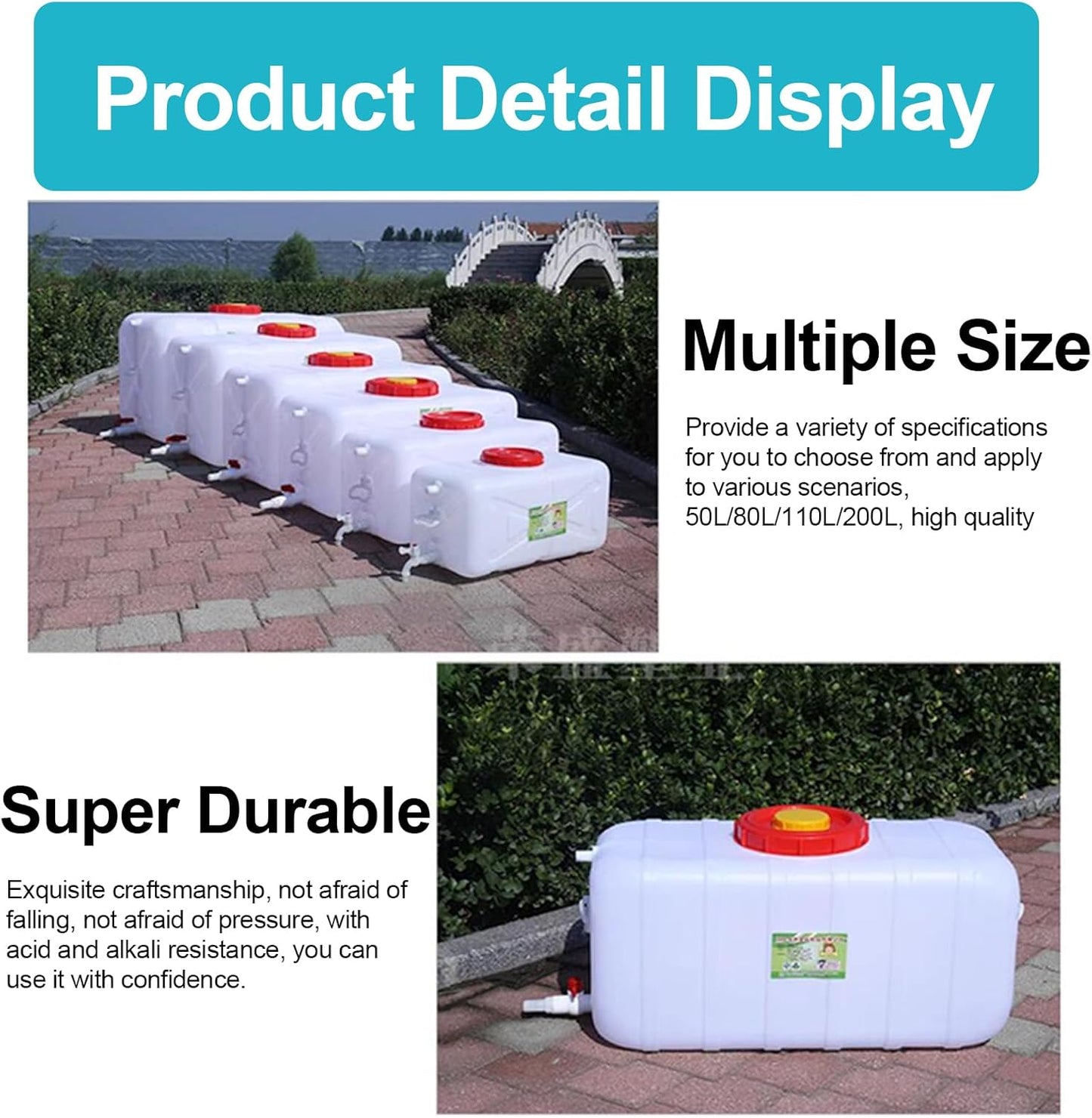 Heavy Duty Water Container Plastic Water Storage Carrier with Tap 50l 80l 110l 200l Water Tank Water Bottle Dispenser for Camping Caravan Hiking Outdoor(Size:80L)