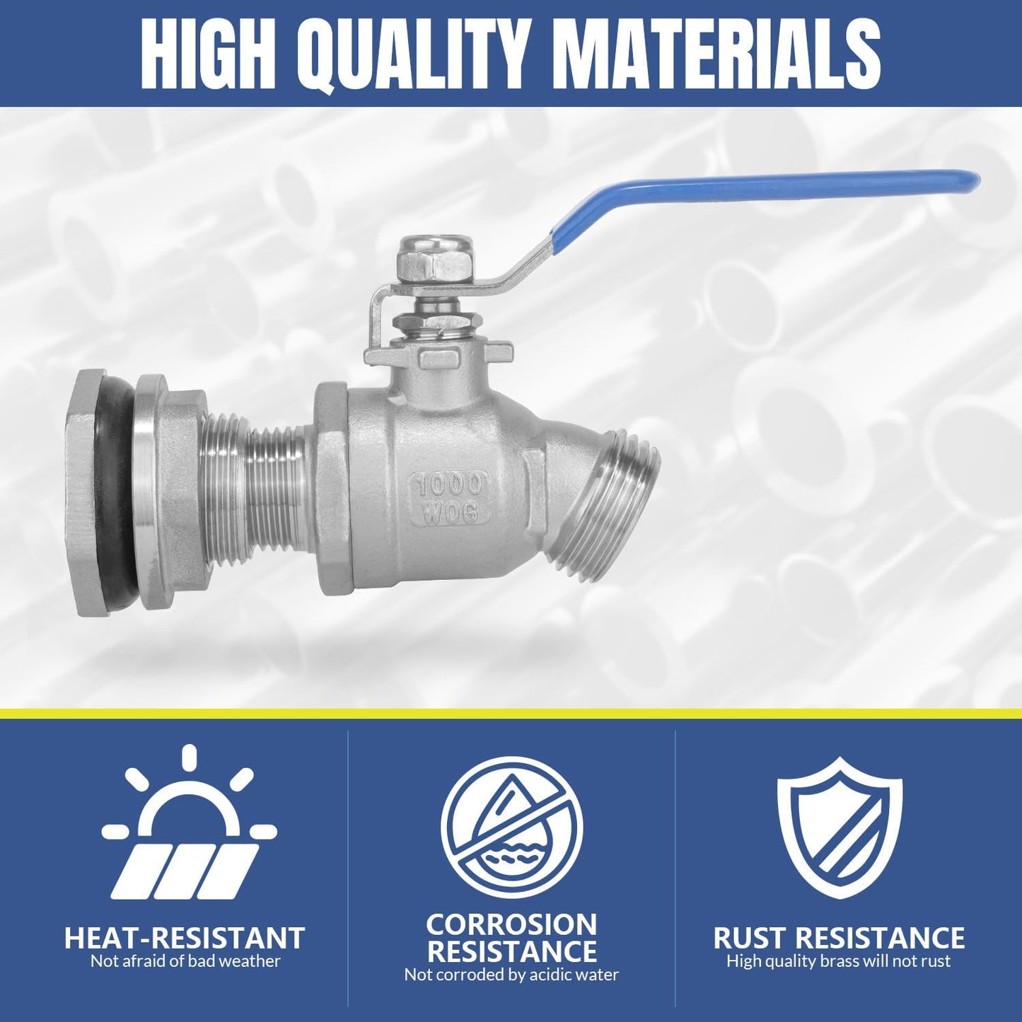 Rain Barrel Spigot Kit High Flow Spigot for Water Barrel 304 Lead-Free Compliant Stainless Steel for Rain Barrels 1/2"NPT to 3/4"GHT Rain Barrel Quarter Turn Spigot with Bulkhead Fitting