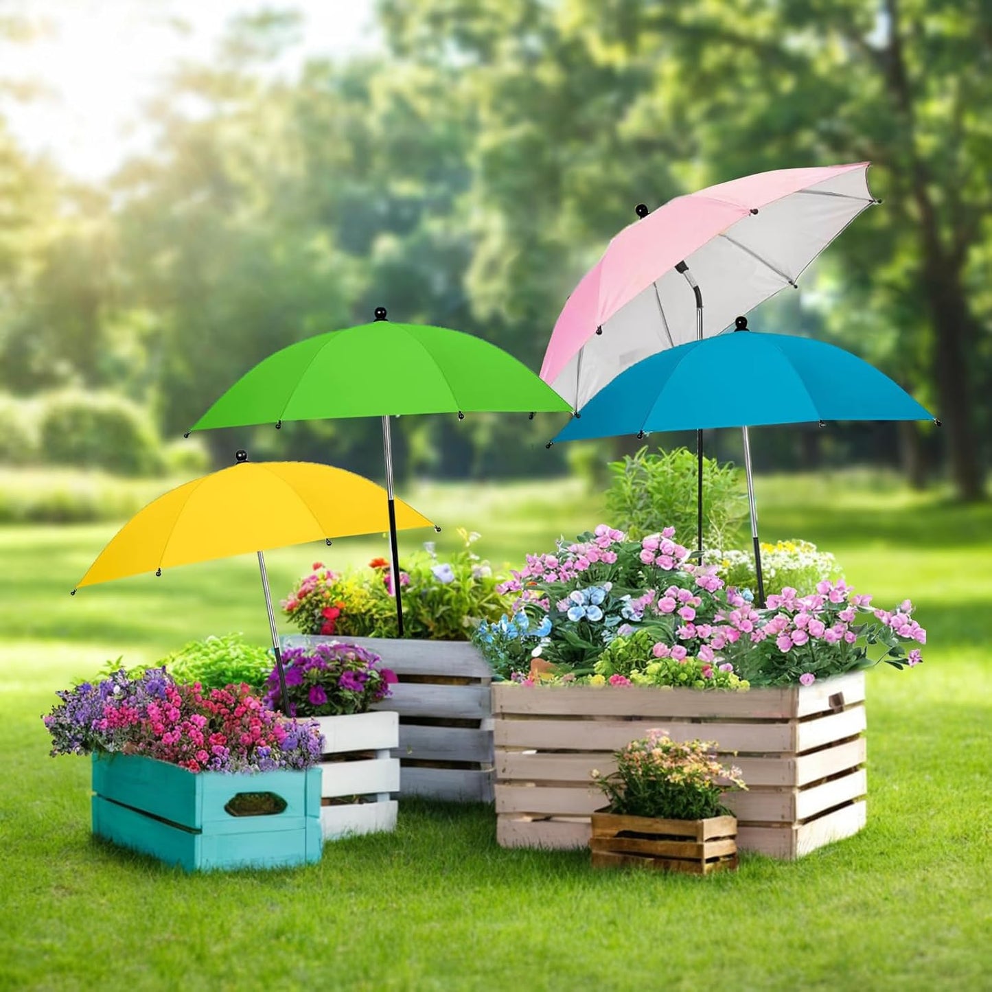 4 Pack Plant Umbrellas for Outdoor Plants,23IN Larger Garden Plant Umbrella Shade with Adjustable Angle,40IN Higher Sun Shade for Plants, Potted Plant, Garden Beds