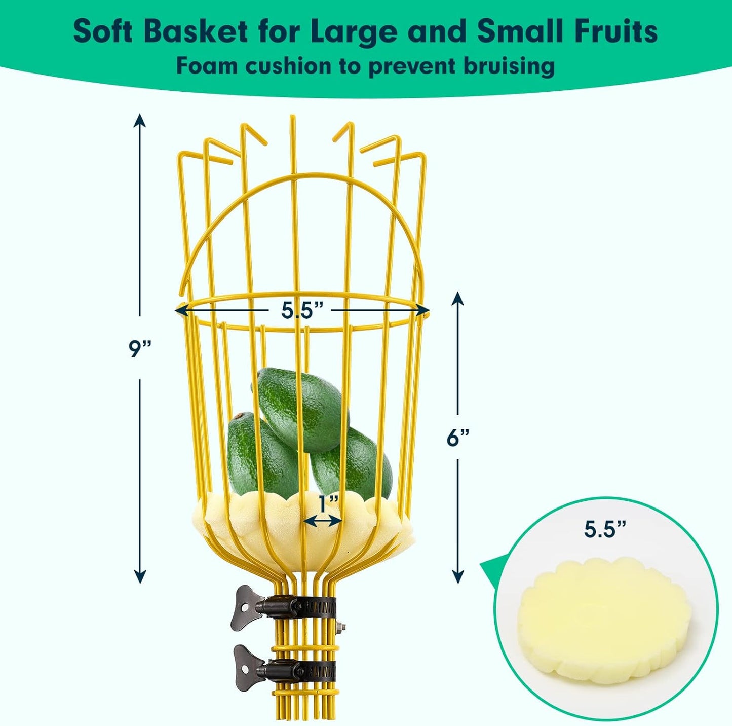 Fruit Picker, 66 Inch Long Heavy Duty Fruit Picker Tool with Fruit Basket, Adjustable Splicing Extension Fruit Picker Pole Fruit Picking Grabber