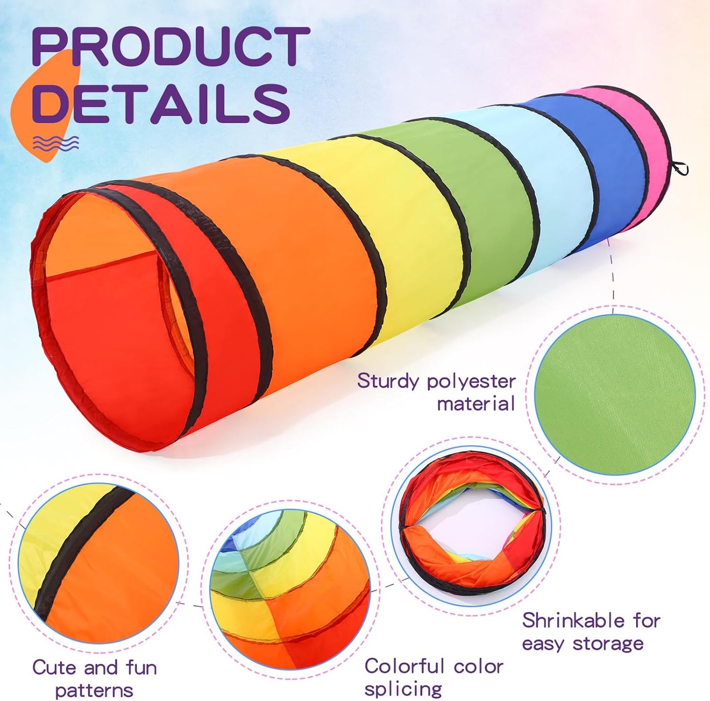 2 Pcs Play Tunnel for Kids Toddlers 6ft Multicolored Crawl Tunnel Play Tent for Baby or Pet Collapsible Gift for Boy and Girl Indoor and Outdoor Game(Classic)