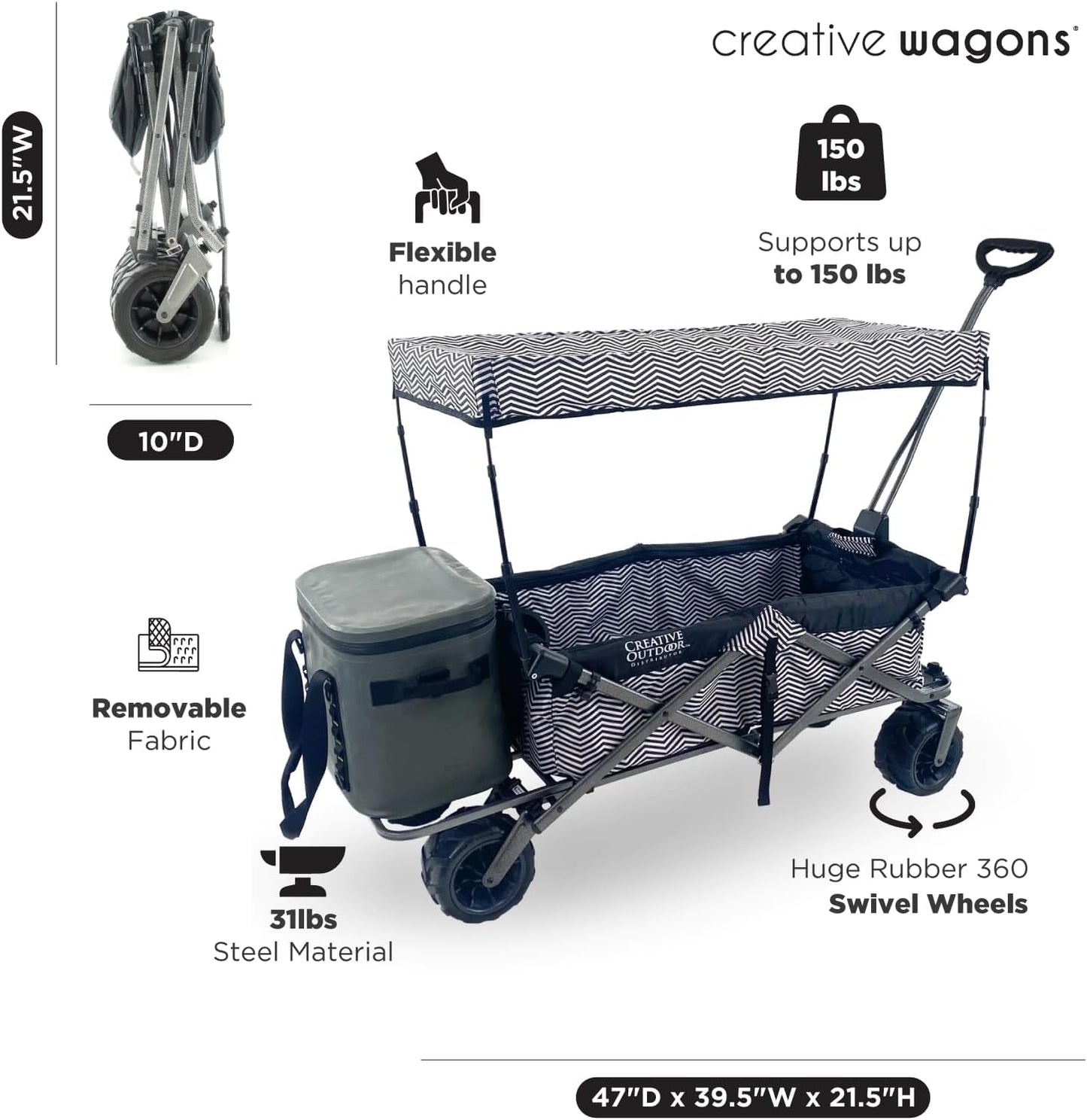 Creative Outdoor All-Terrain Deluxe Wagon | 360 Swivel All Terrain Wheels | Great for Beach, Park, Garden & Tailgate | Multiple Color Options