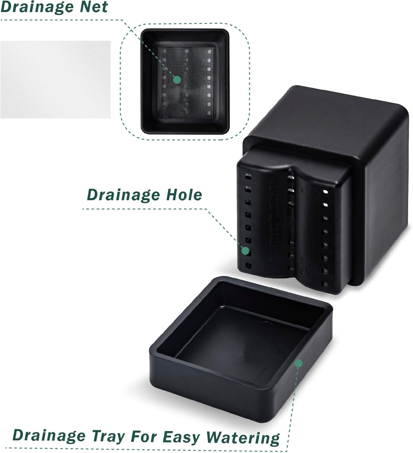 4 Inch Herb Planter Pot, Plastic Planter with Drainage Holes and Saucer, Modern Decorative Gardening Pot for Indoor Plants, Flowers, Herbs, Succulents, Black, Set of 4, 76-Y-B-4