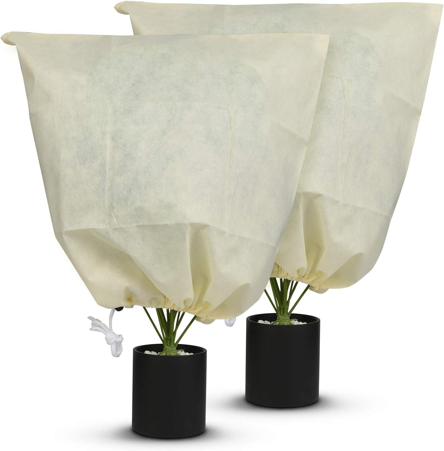 MIXC Plant Covers Freeze Protection, 23.6''×23.6'' Winter Cold Weather Frost Blankets Shrub Jacket with Drawstring Reusable Frost Protection Cloth for Outdoor Plants Fruit Tree Potted (2 Pack)