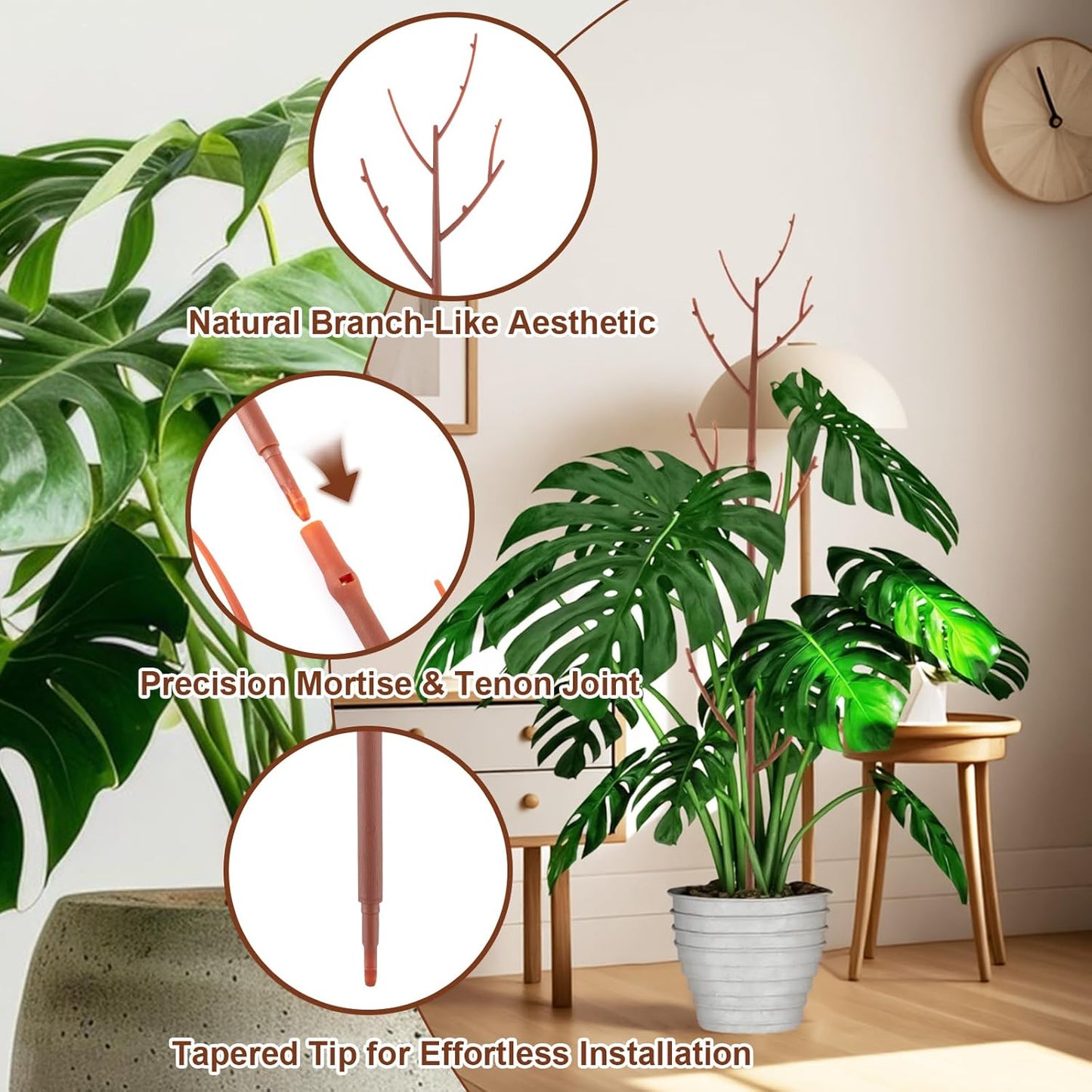6 Pack Stackable Monstera Plant Support, Plant Stakes for Indoor and Outdoor Plants Use, Garden Stakes for Climbing and Potted Plants, Pothos, Philodendron, Brown