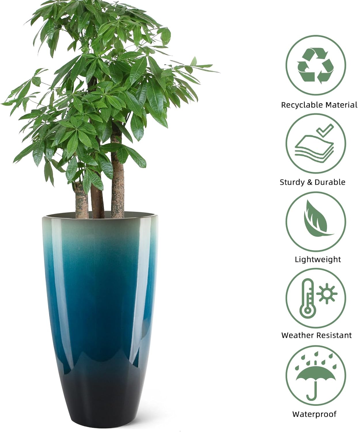 21 inch Tall Planter, Set of 2 Tall Indoor Outdoor Planters for Porch Large Planter Pot with Drainage Hole for Home Garden Front Door (Gradient Blue)