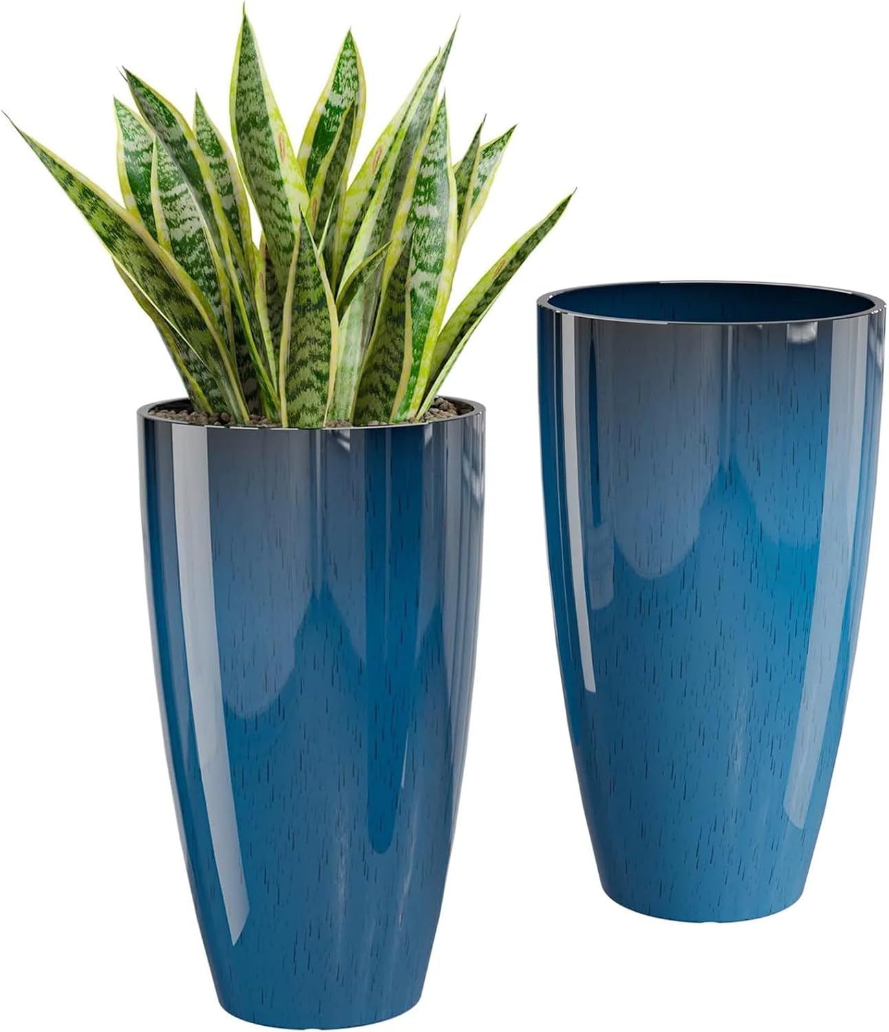 QCQHDU 21 inch Tall Planters for Outdoor & Indoor Plants, 2 Pack Sturdy Plant-Flower-Tree Pots for Front Porch Patio Deck Living Room Decor, Blue