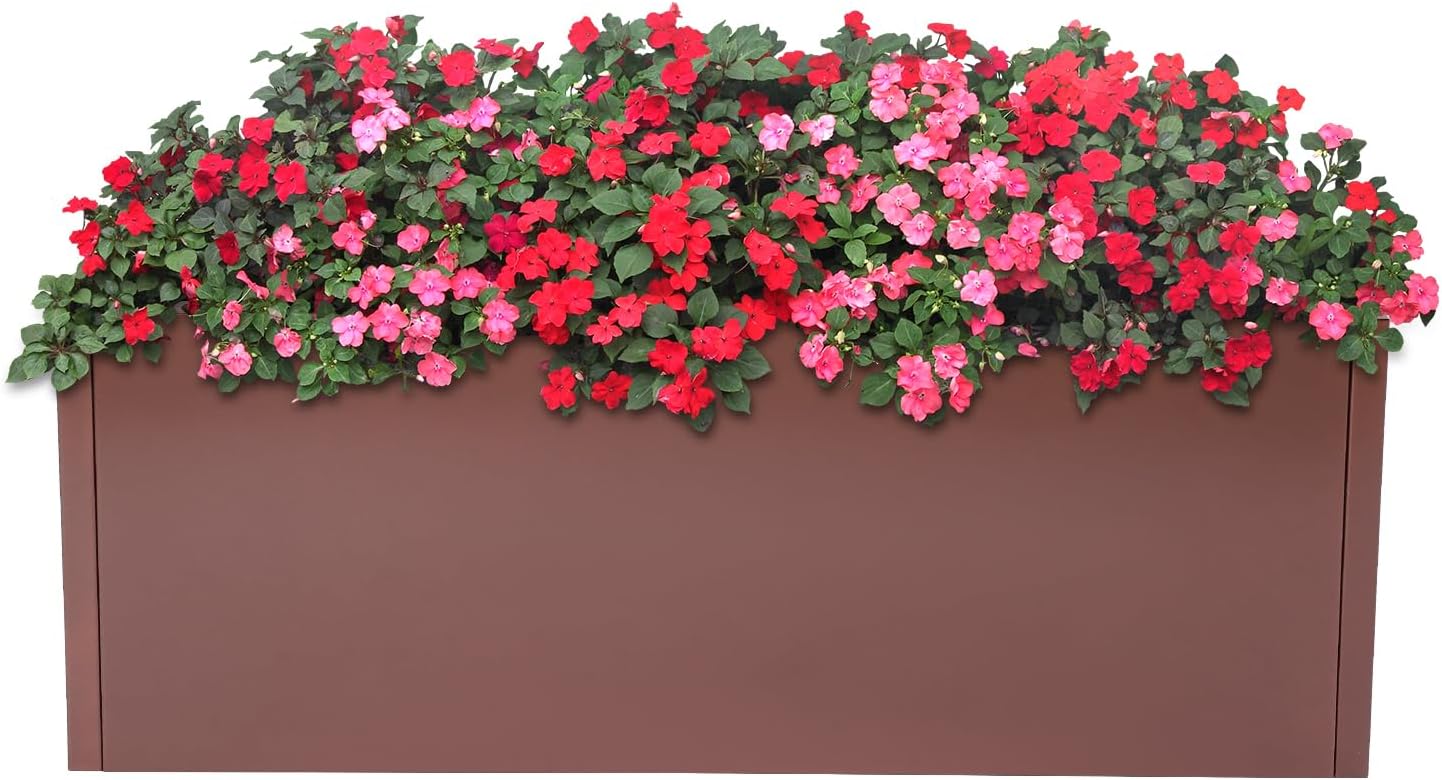 Steel Planter Box, 38" x 15" x 15" Rectangular Long Planter Metal Trough Box for Indoor Outdoor Tall Plants, Flowers or Shrubs (Coffee)