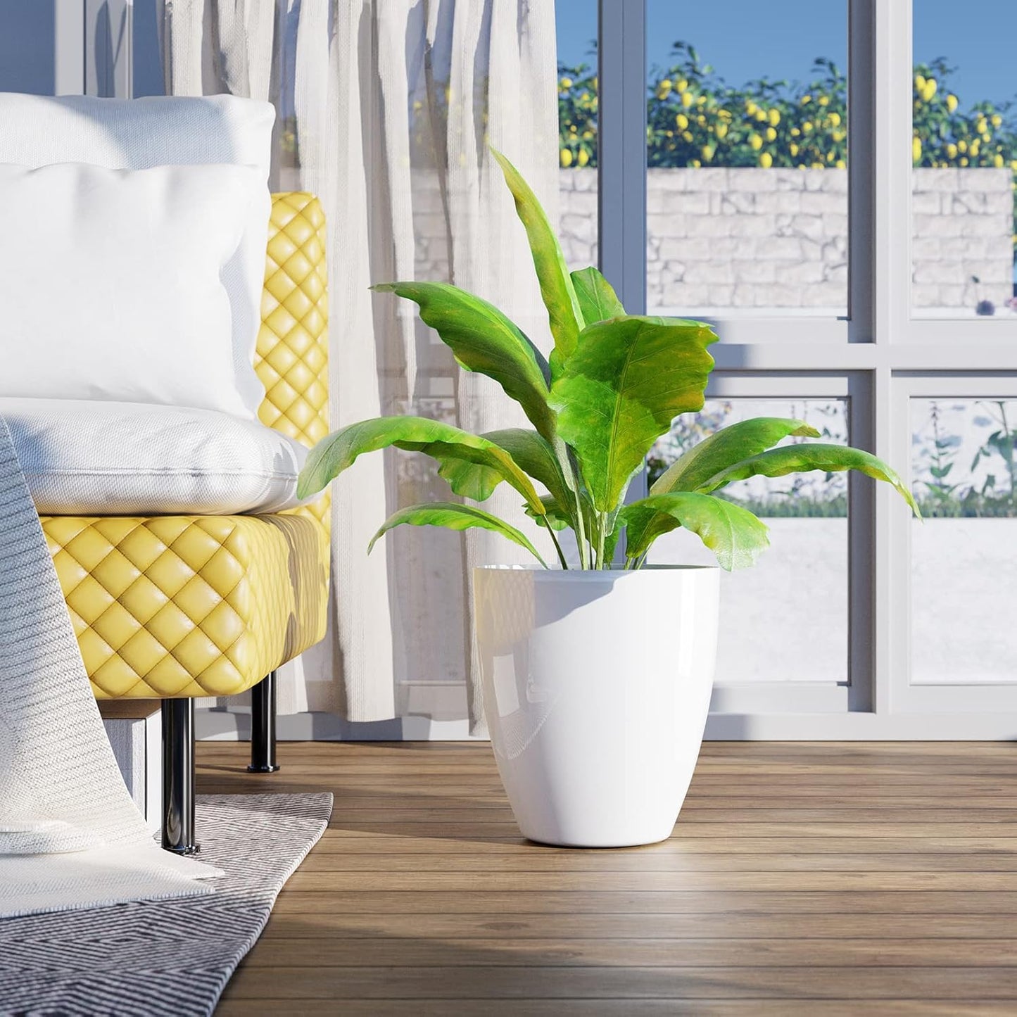 QCQHDU Plant Pots Set of 2 Pack,10 Inch Plant Pot for Indoor and Outdoor Plants with Drainage Hole,Flower Pots Modern Decorative Planter for Garden Plants (White)