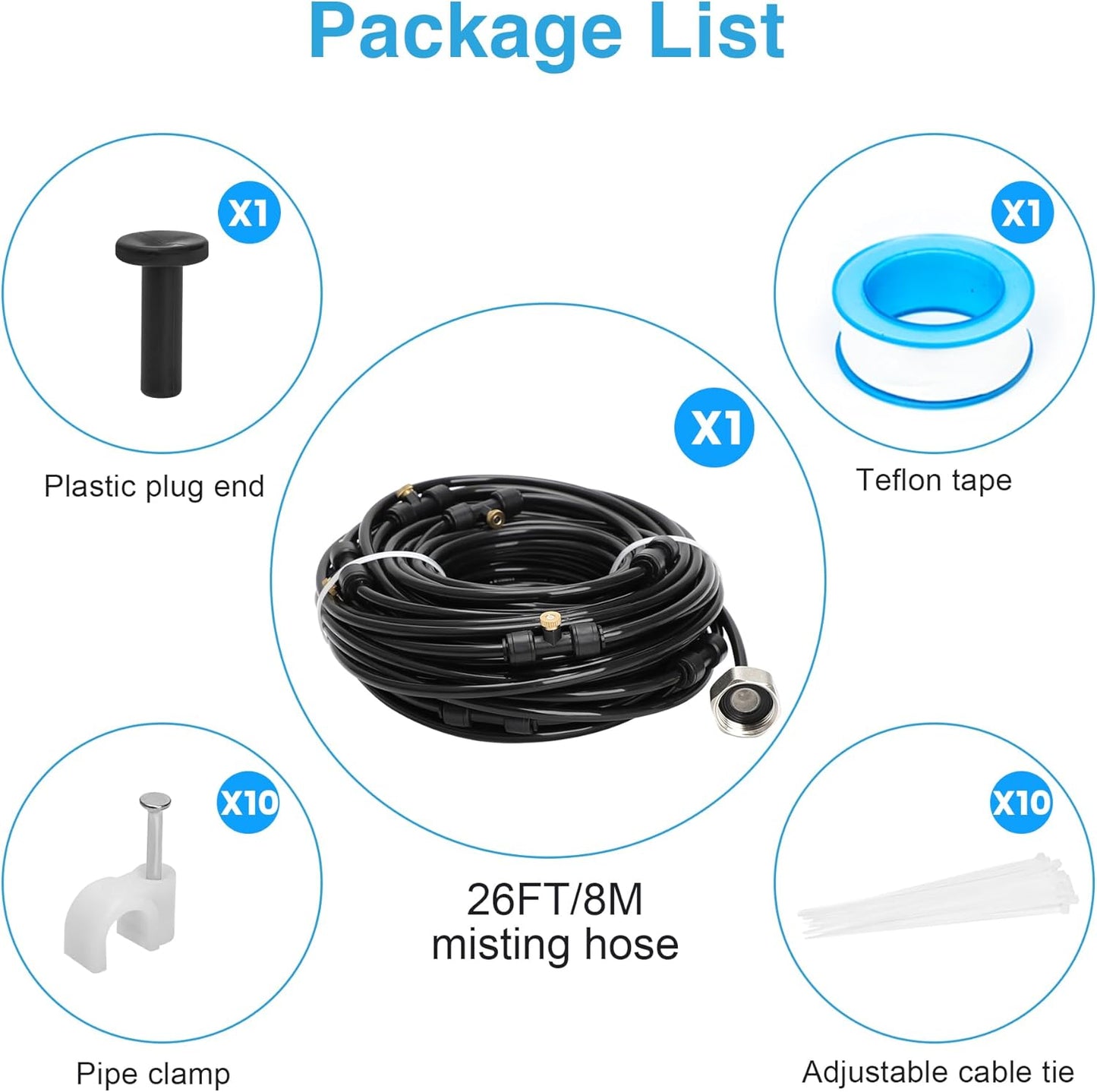 Bonviee Misters for Outside Patio, 26FT (8M) Patio Misting System, Outdoor Misters for Patio Cooling, 7 Brass Mist Nozzles, 3/4" Adapter, DIY Water Misters for Cooling Outdoor Garden Greenhouse