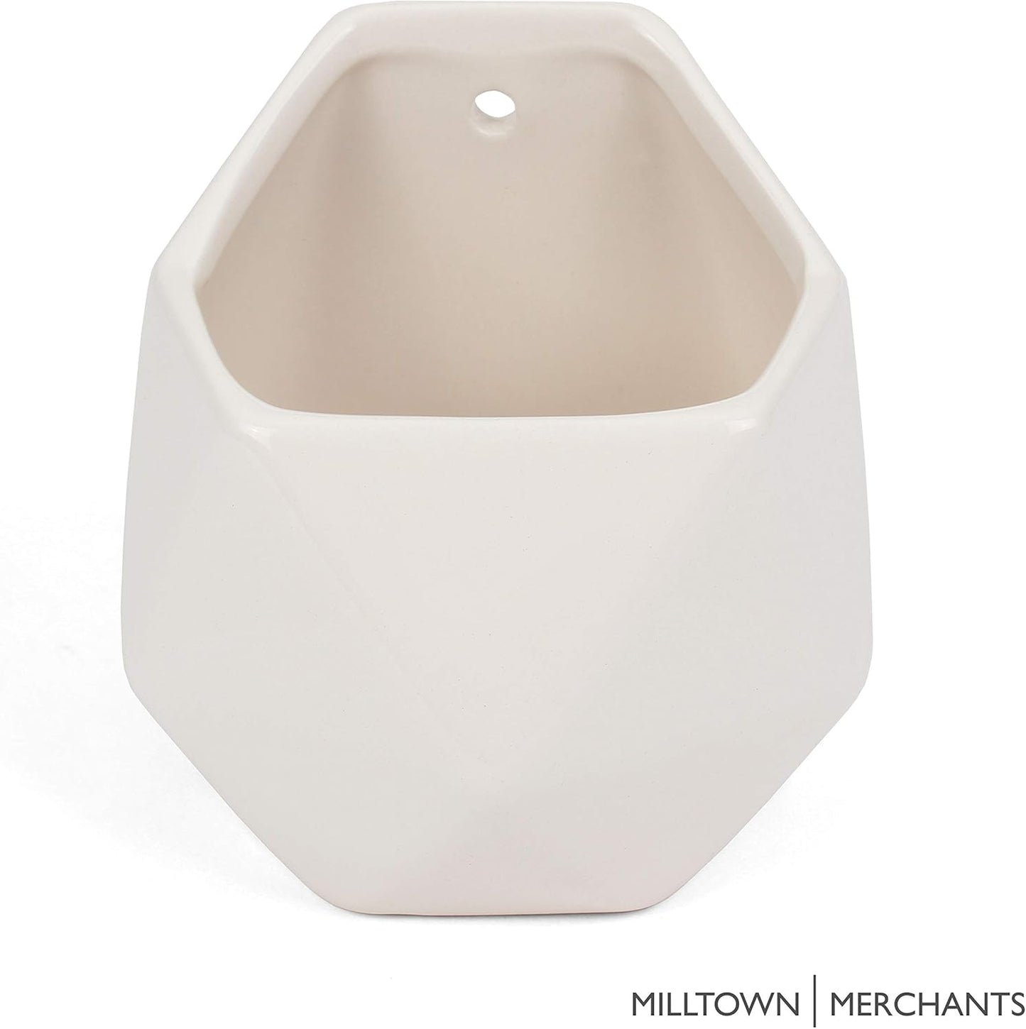 Milltown Merchants Succulent Wall Planter - Black Ceramic Wall Mounted Vase for Living Wall (Geometric/White)