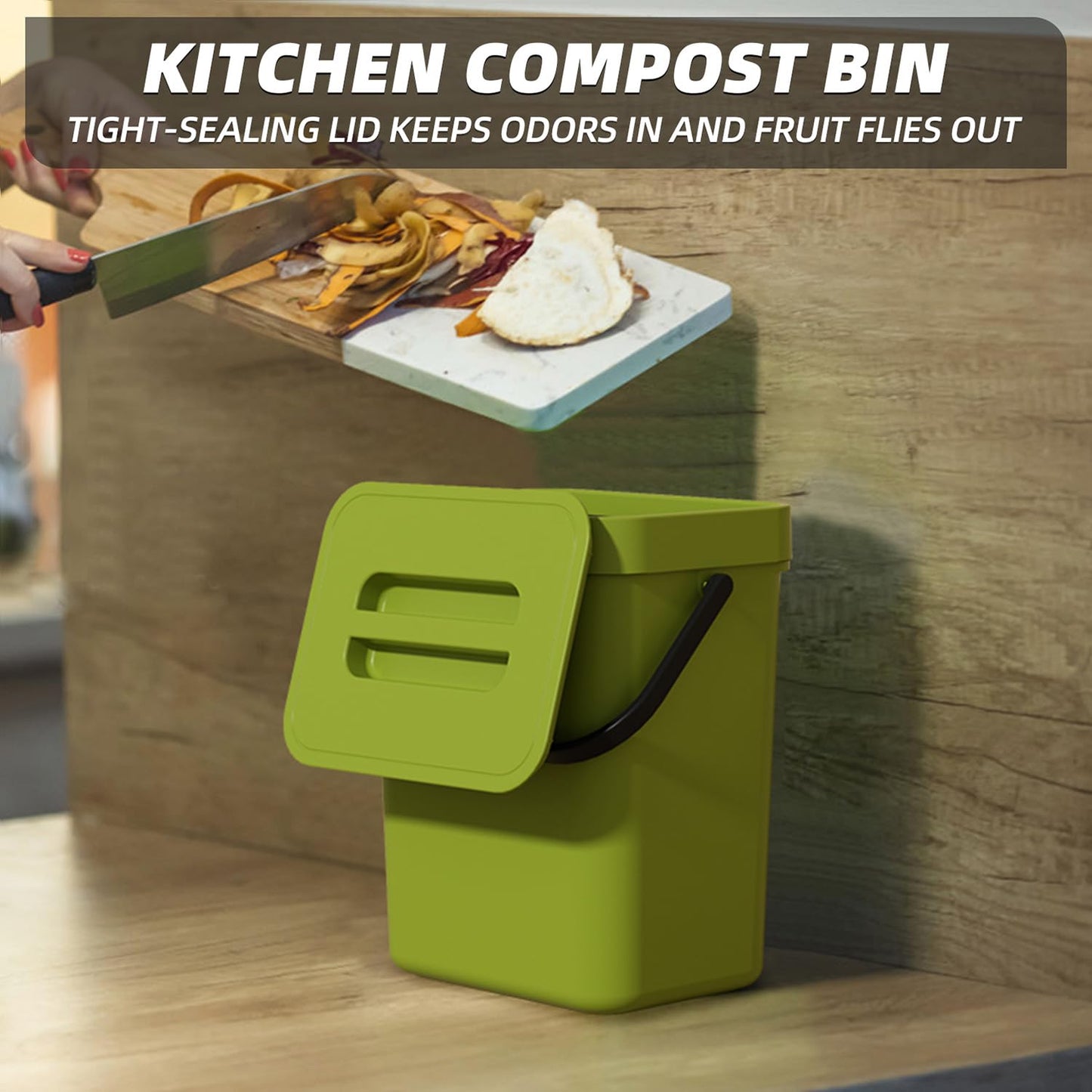 2-Pack Small Compost Bin with Lid, Hanging Kitchen for Cabinet Door, Kitchen Waste Bin, Odor-Free, Compact Recycle Bin for Kitchen, Dog Proof Trash Can, Desk Trash Can for Home Use