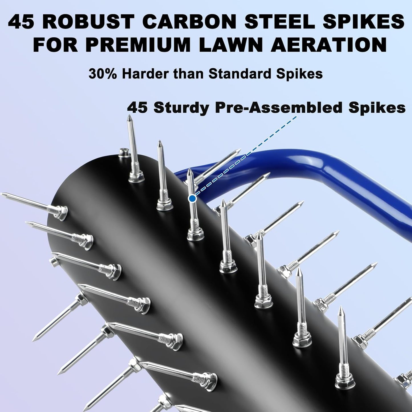 Rolling Lawn Aerator, 21" Pre-Assembled Aerator Lawn Tool, Heavy-Duty Grass Aerator with 45 Spikes, 75" Adjustable Handle Lawn Spike Aerator Roller – Yard Aerator for Lawn Care, Blue