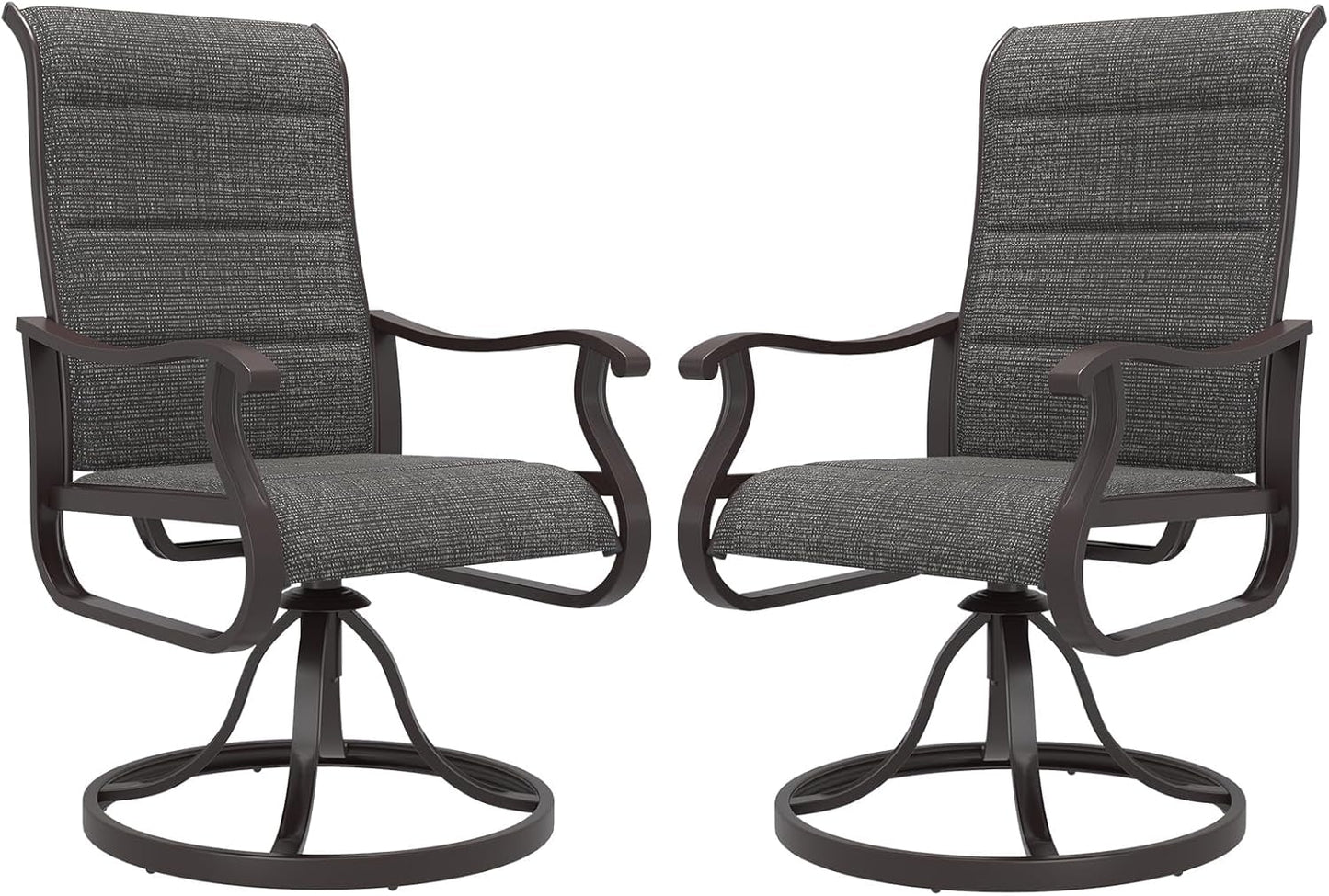 Amopatio Padded Patio Swivel Chairs Set of 2, Outdoor Dining Chairs with Ultra Soft Textilene High Back Seat & Metal Rocker Frame, for Backyard Deck Lawn (Dark Grey)