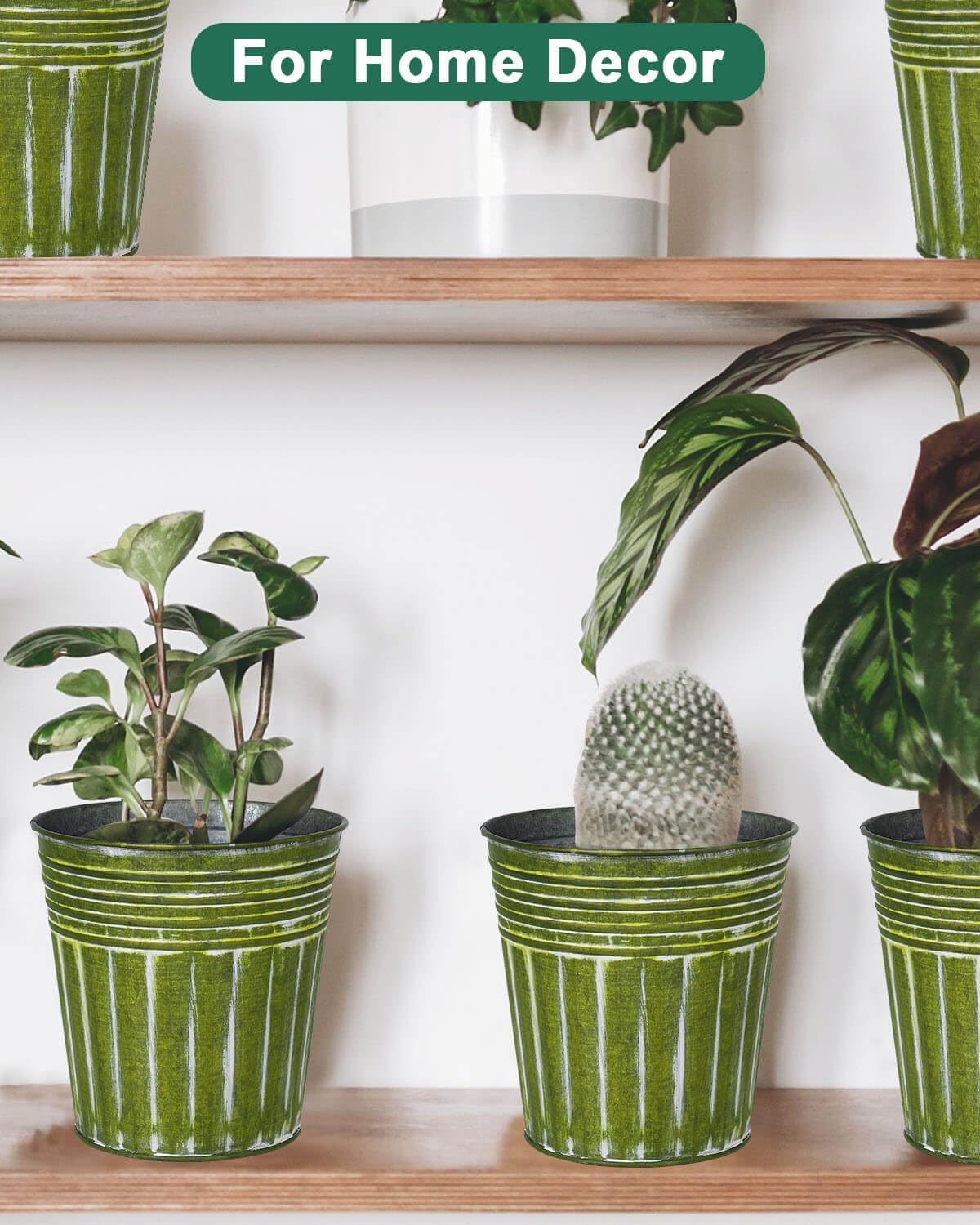 vensovo 6 Inch Kelly Green Metal Rustic Flower Pots - 6Pcs Medium Galvanized Planters with Drainage Hole and Rubber Plug, Rustproof Metal Bucket Plant Pots Farmhouse Vintage Style for Decor