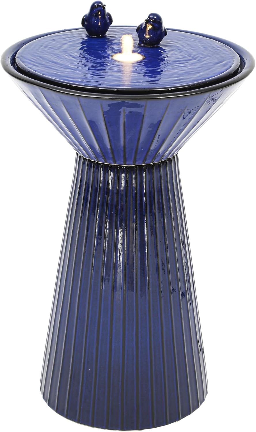 Autodaya 28" H Ceramic Birdbath Outdoor Fountain with LED Lights, Bird Accents & Fluted Texture, Bubbling Water Feature for Garden, Patio, Yard or Porch – Creates a Tranquil Oasis for Relaxation.