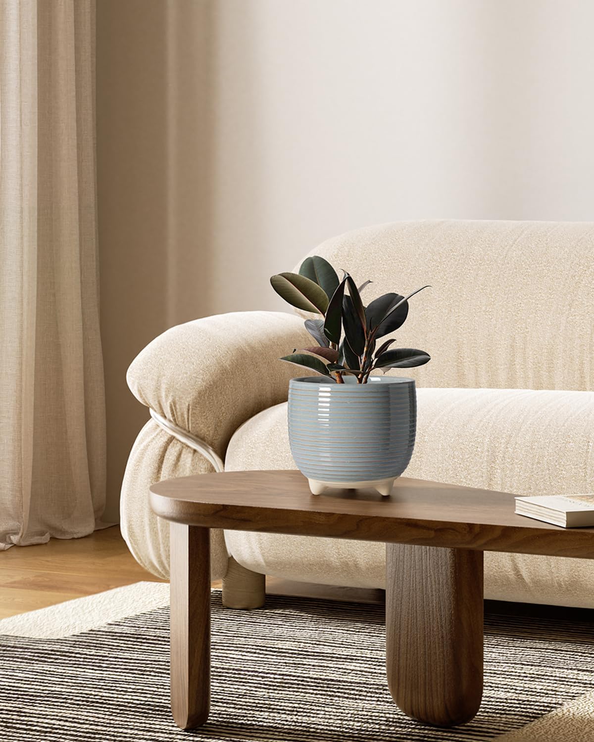 LE TAUCI Ceramic Plant Pots, 5.1 + 6.4 Inch Footed Pots for Plants, Modern Flower Pots for Home and Office, Indoor Planters with Drainage, Reactive Glaze Gray