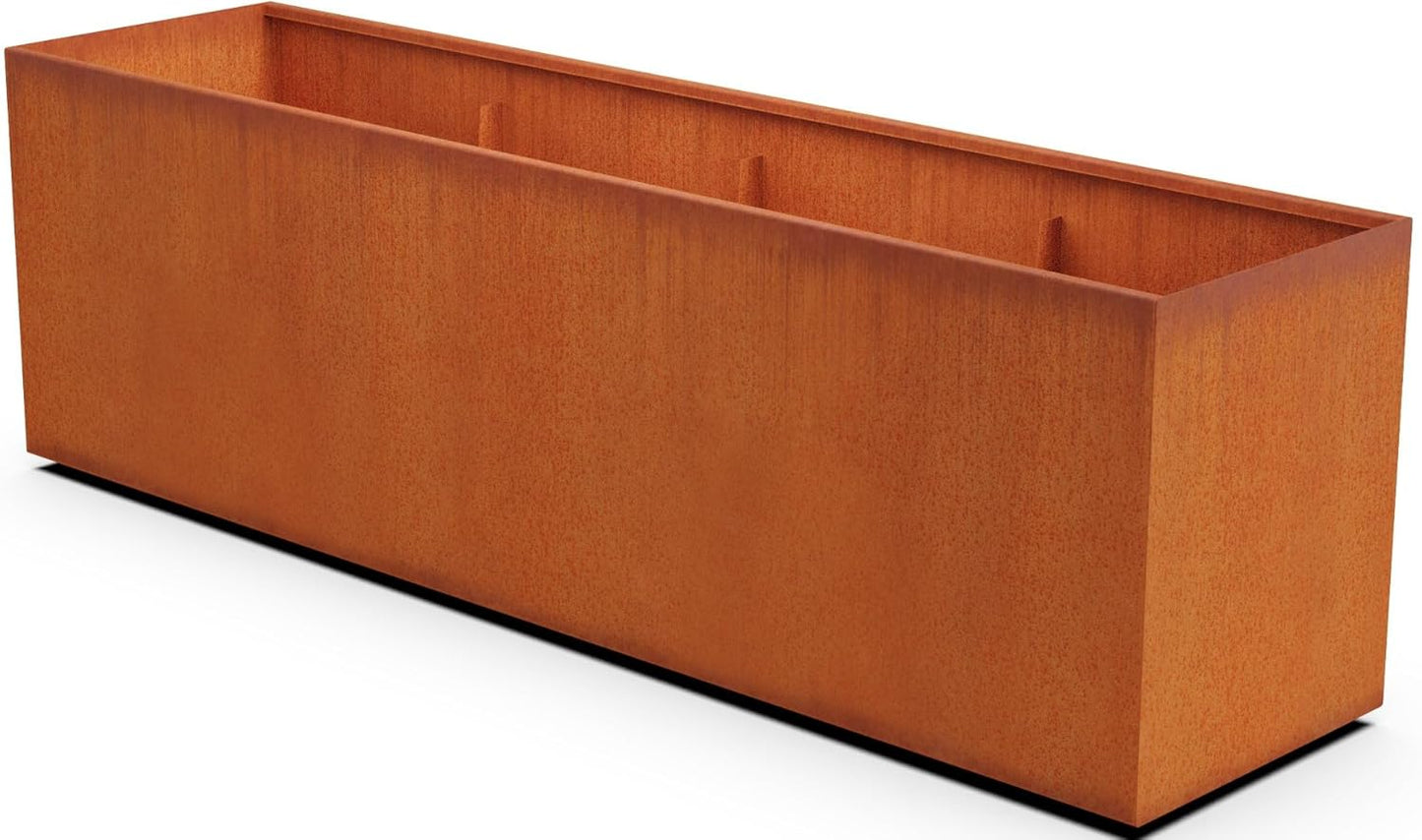 Large Rectangular Planters for Outdoor Plants 96x24x30 Inch Extra Large Corten Steel Planter | Heavy Duty Metal Planter Box for Commercial & Residential Modern Landscapes