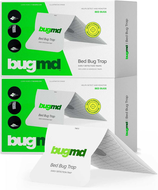 BugMD Bed Bug Trap (2 Pack, 24 Traps) - Interceptors, Bed Bug Prevention, Sticky Glue Traps, Insect Trap Indoor