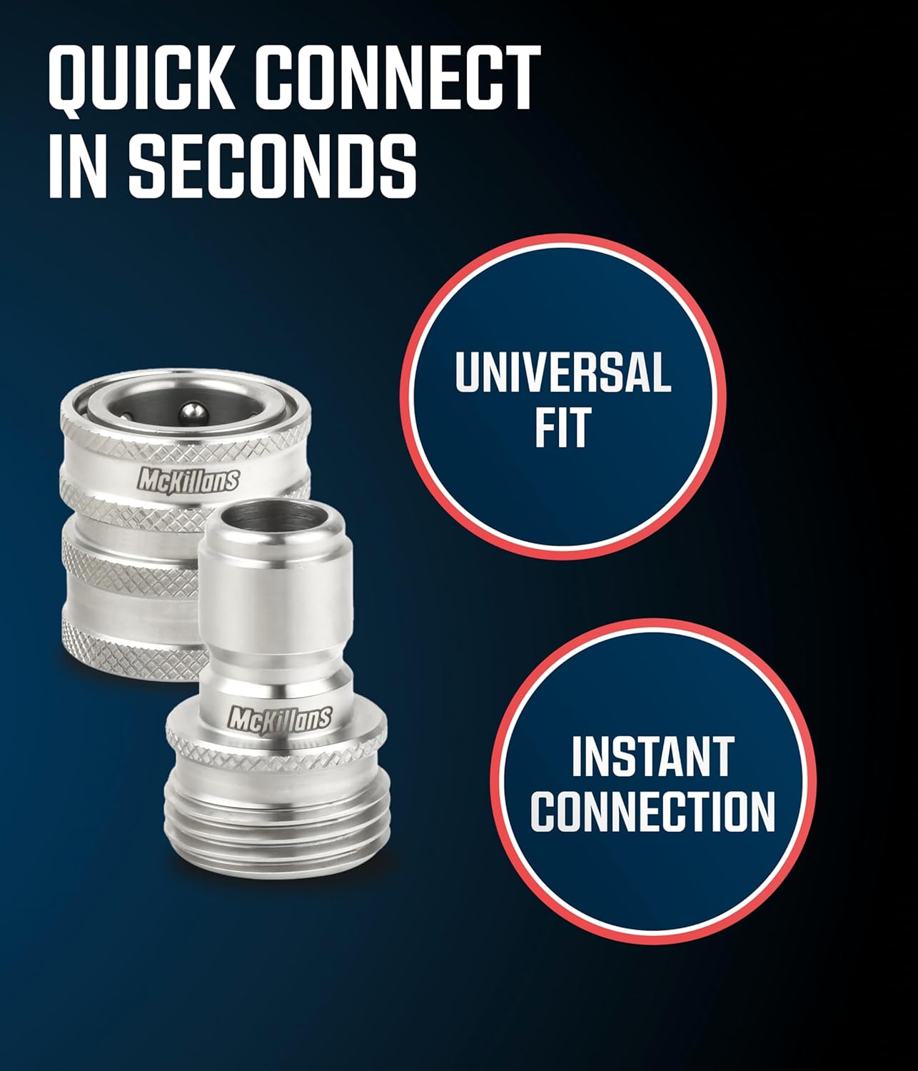 McKillans® Water Hose Quick Connect [Universal FIT] 3 Pack - Stainless Steel Quick Connect - Garden Hose Quick Connect Stainless - Durable Quick Connect Garden Hose Fittings - Easy Instant Connection