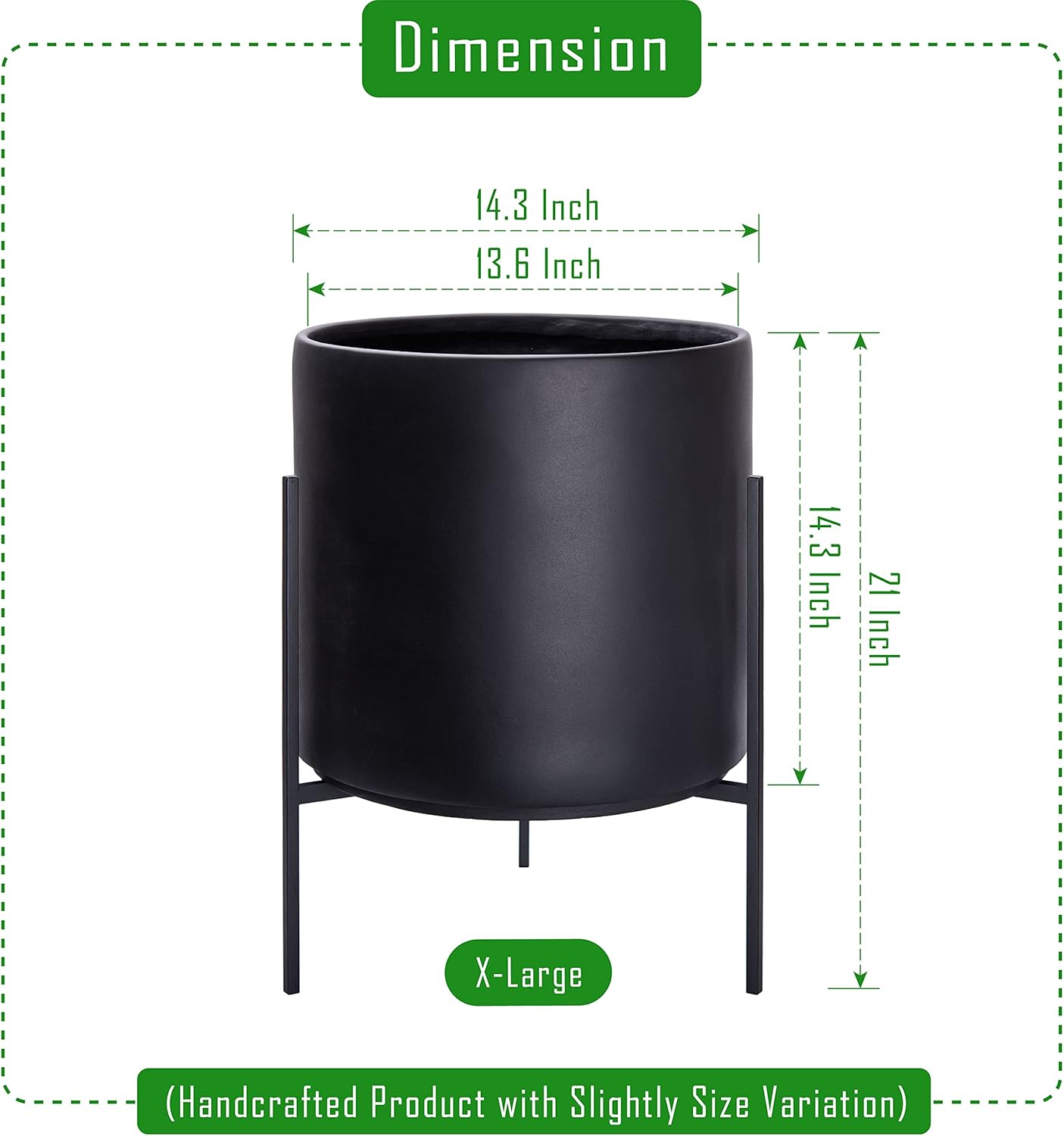 D'vine Dev Modern Black Plants Pot Cylinder Planter with Heavy Duty Stand, X-Large 14 Inch Pot, 19.6 Inch with Stand Height, 96-T-B-4