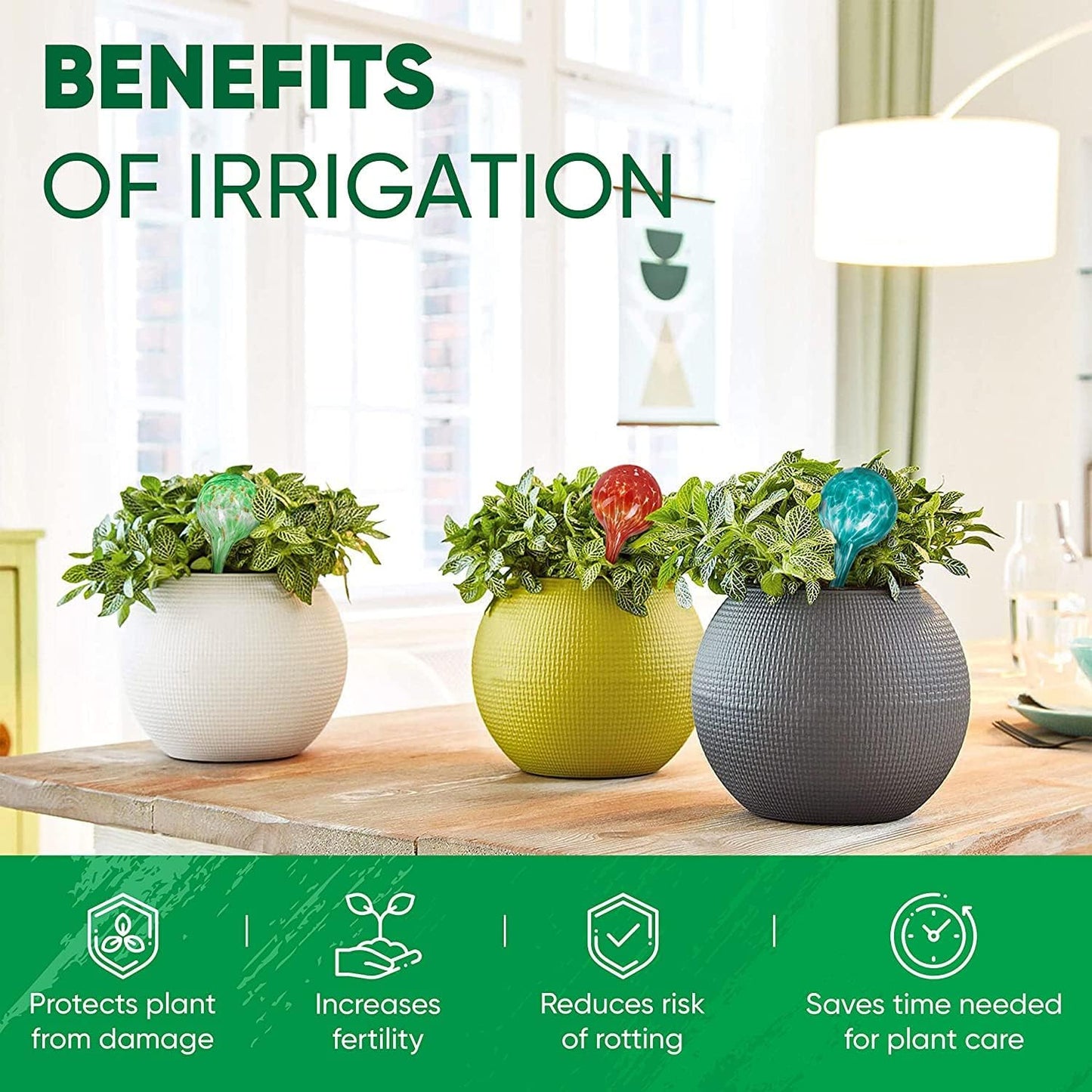 Plant Watering Globes Set of 4 - Large Self Watering Globes for Indoor & Outdoor Plants - Multicolored, Automatic, Glass Watering Bulbs for Daily Use, Plant Watering Devices