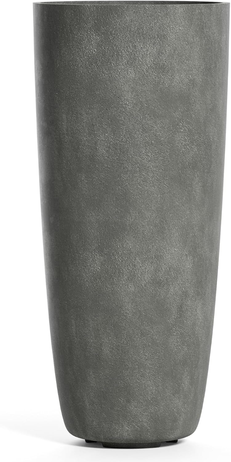 Lofto Tall Planter – Grey Stone Finish – Fiberglass Indoor/Outdoor and Weather-Resistant Large Planter (19.7" D x 43.7" H Exterior, 18.5" D x 43.3" H Interior)