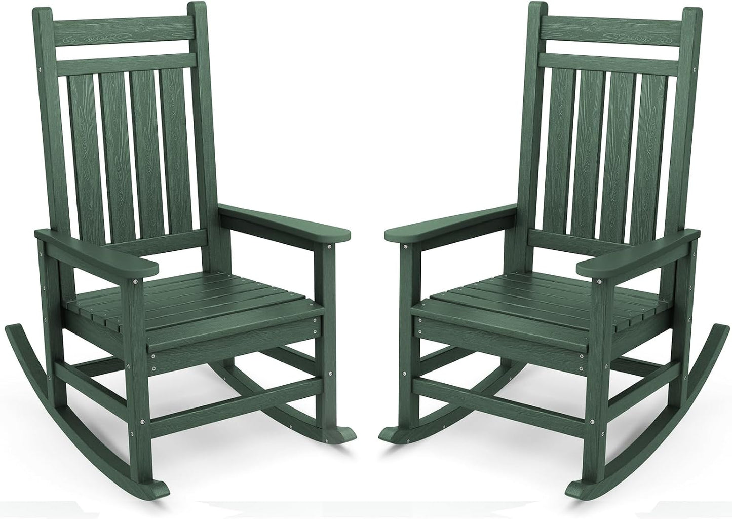 SERWALL Outdoor Rocking Chair Set of 2, HDPE Rocking Chairs for Adult, All Weather Porch Rockers for Lawn Garden, Green