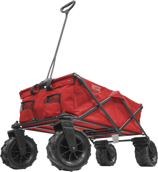 Creative Outdoor Wagon for Kids Push Pull Collapsible Stroller Giant All-Terrain Folding Cart | XXXL Monster Series Wagons | Outdoor Garden & Tailgate | Red
