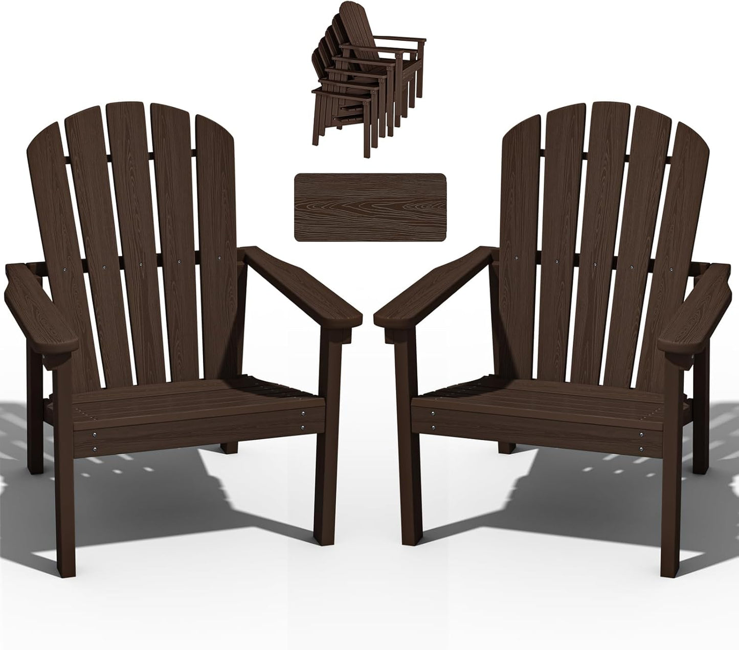 Stackable Adirondack Chair Set of 2, HDPE Outdoor Patio Chair - Durable and Space Saving, Suitable for Porches, Lawns or Garden, Coffee